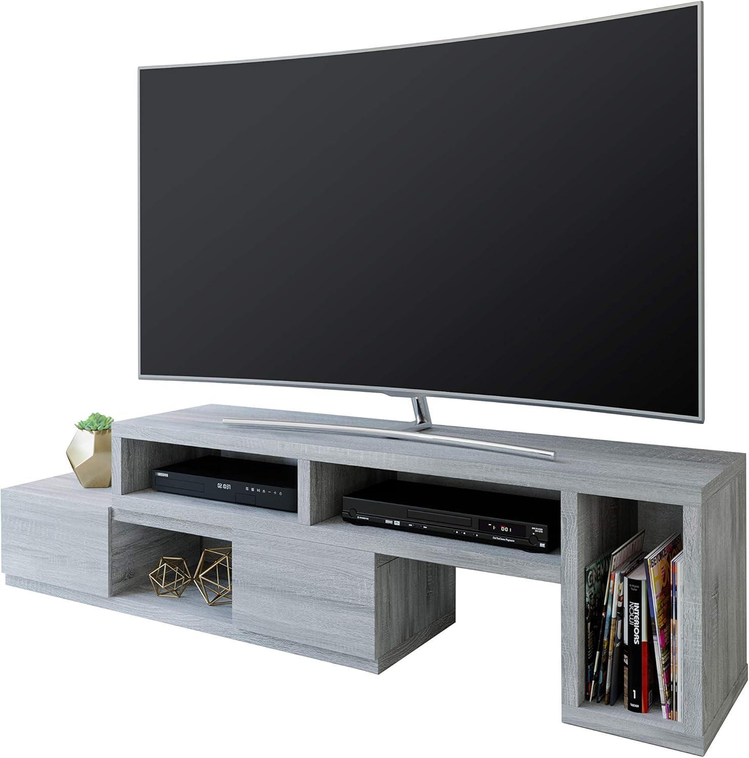 Adjustable TV Stand for TVs up to 65" Console Gray - Techni Mobili: Expandable, with Open Shelves & Metal Hardware