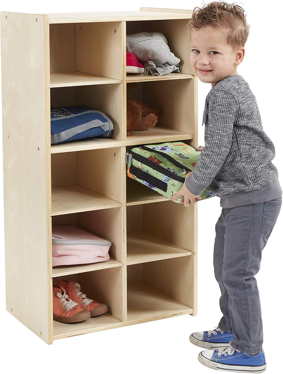 ECR4Kids Streamline 10 Cubby Tray Storage Cabinet, 5x2, Natural