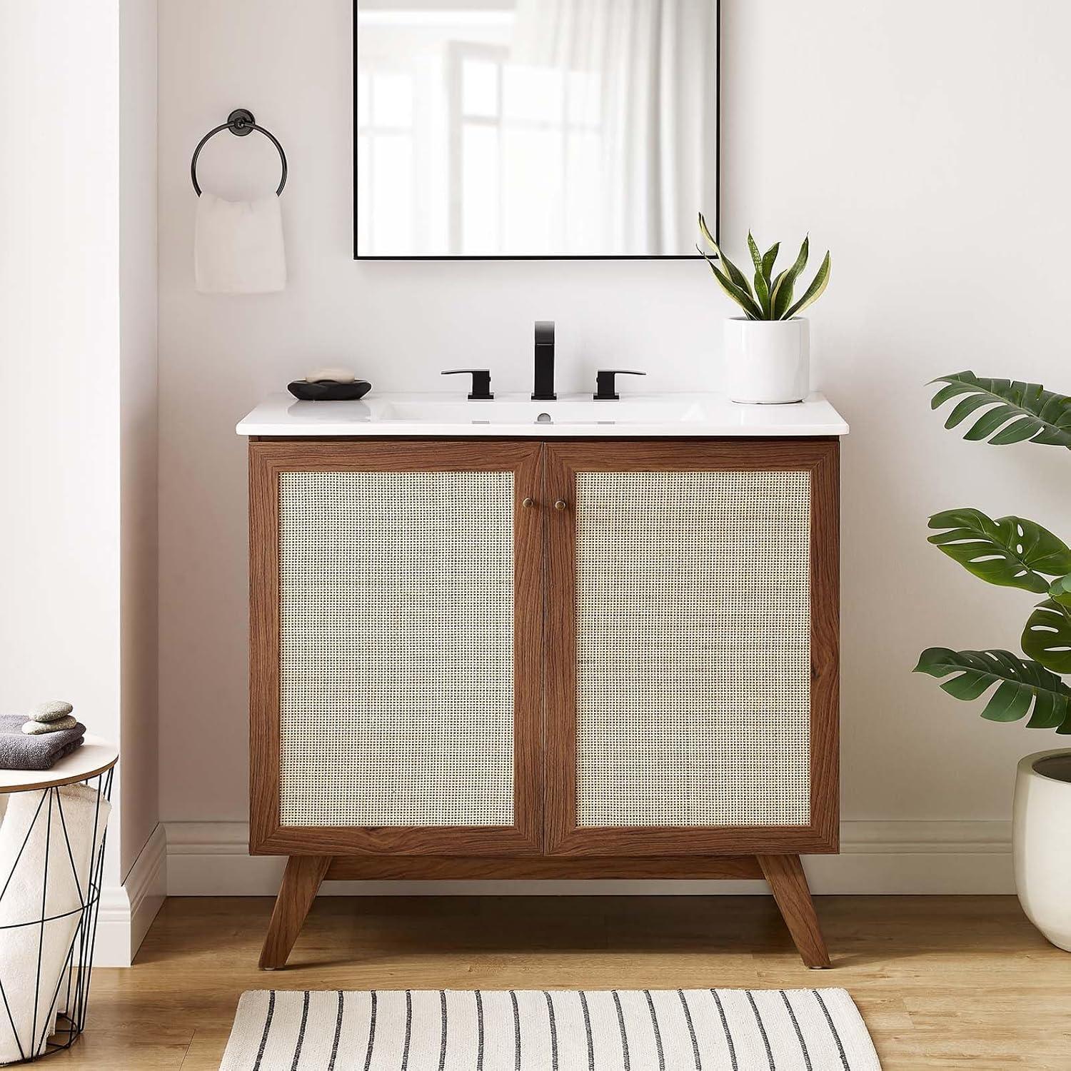 Modway Soma 36" Bathroom Vanity – Modern Sink Cabinet with Wood Grain Texture and Soft-Close Doors (Sink Not Included)