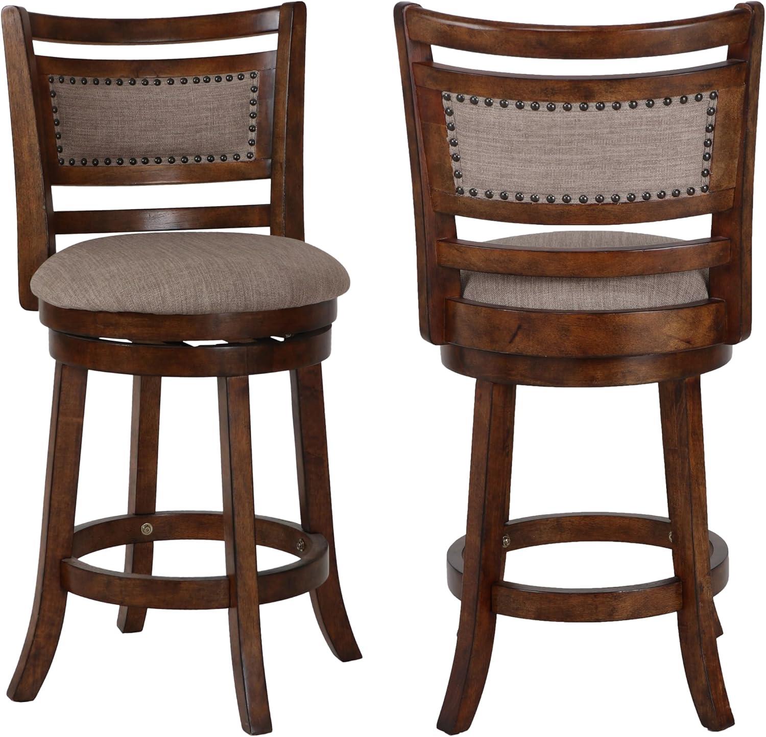 New Classic Furniture, Aberdeen Brown Solid Wood Swivel Counter Stool (Set of 2), Brown