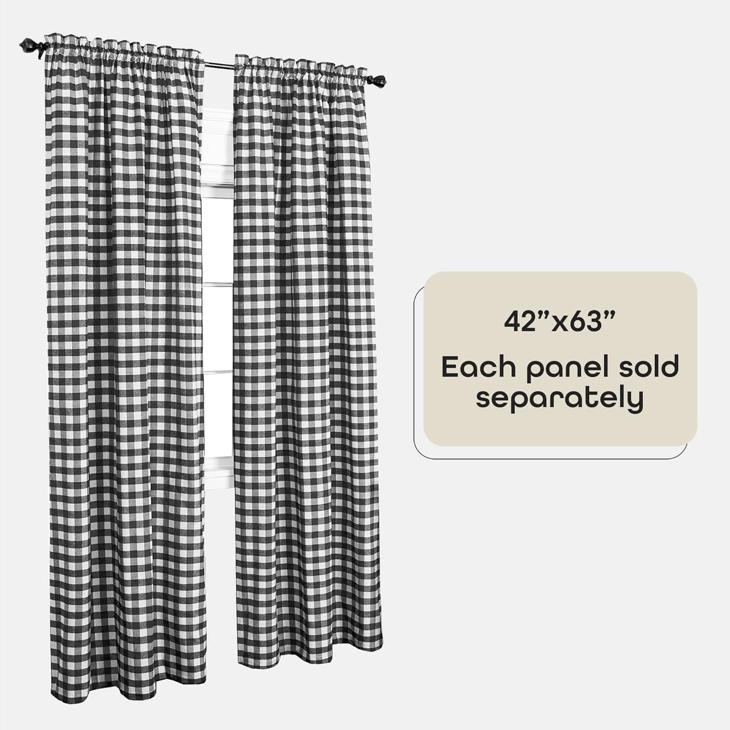 Achim Buffalo Check Window Curtain Panel, 42 x 63, Black