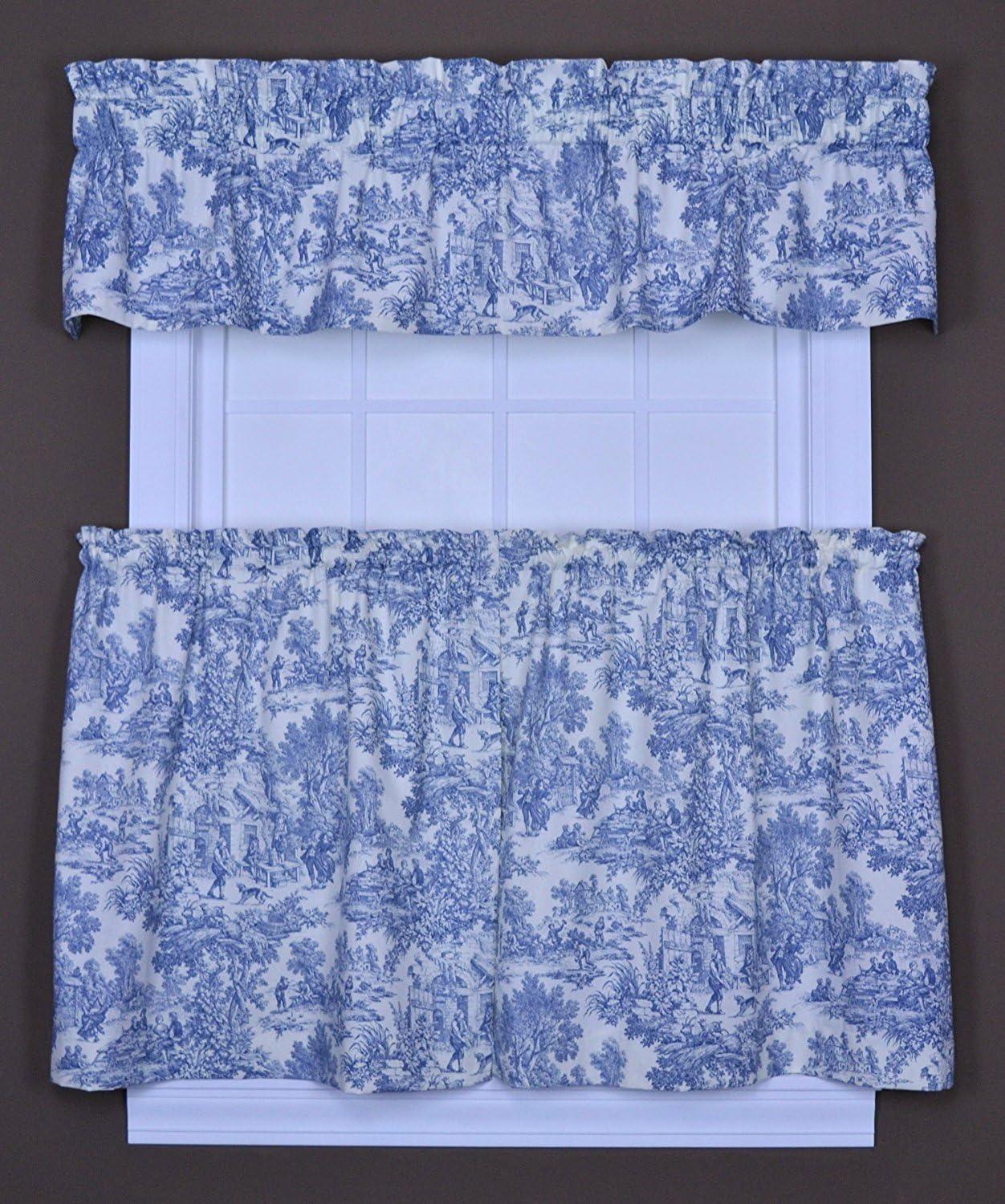 Ellis Curtain Victoria Park Toile Room Darkening Window Rod Pocket Pair Set With 2 Tiers - 2-Piece - 68x24"