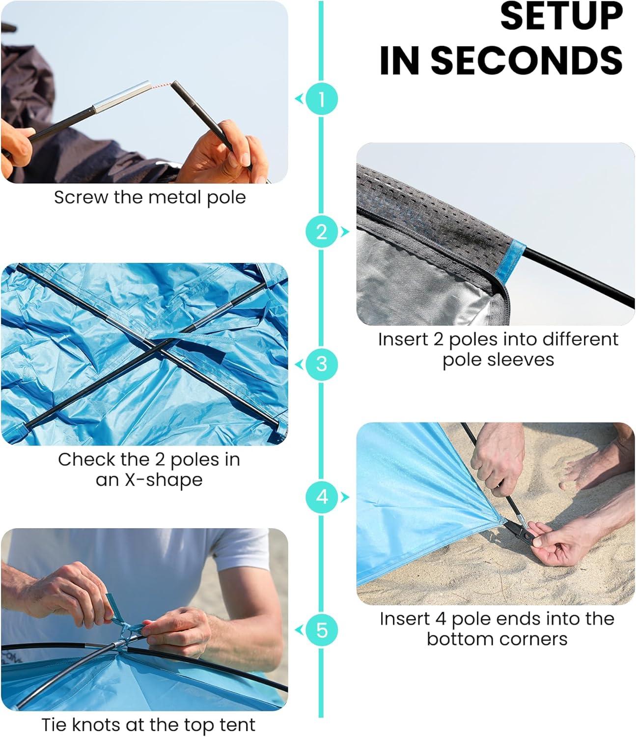 OutdoorMaster Beach Tent Sun Shelter with 2 Ventilated Doors, UPF50+ Easy Setup Beach Tent Canopy for 3 Person, Lightweight & Portable Family Beach Umbrellas for Sand with Carrying Bag - Blue