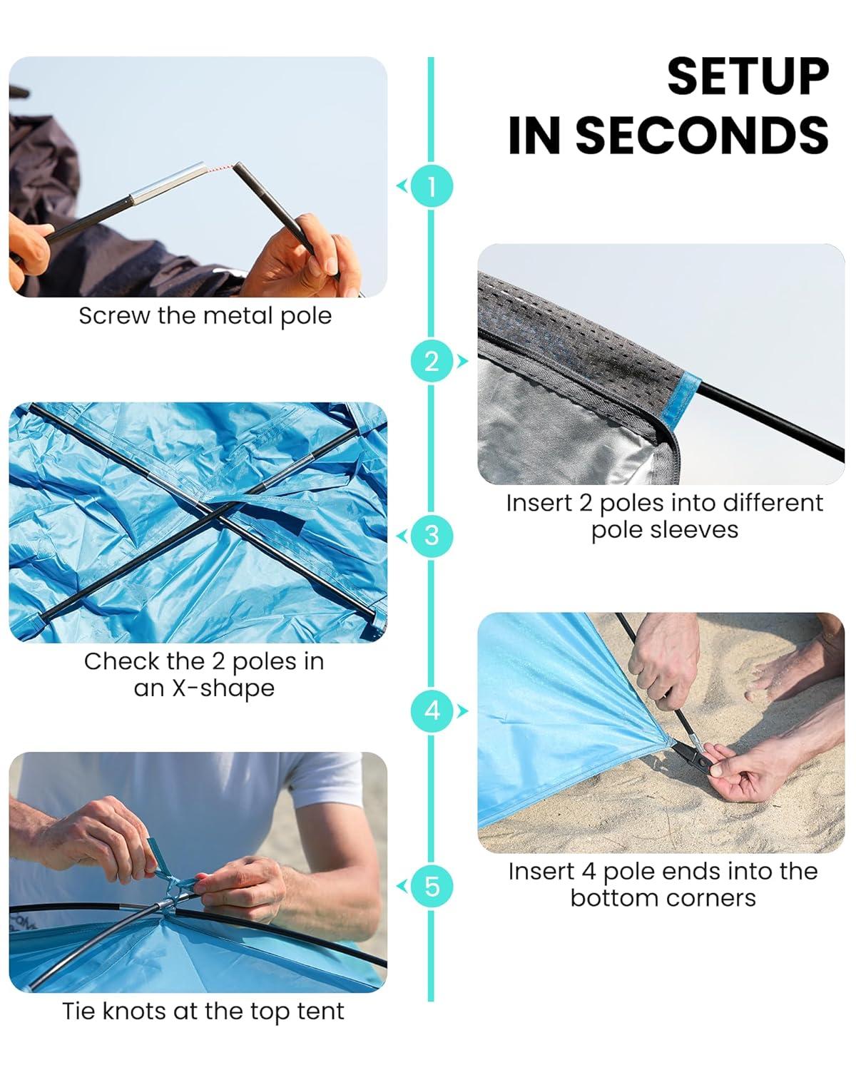 OutdoorMaster Beach Tent Sun Shelter with 2 Ventilated Doors, UPF50+ Easy Setup Beach Tent Canopy for 3 Person, Lightweight & Portable Family Beach Umbrellas for Sand with Carrying Bag - Blue