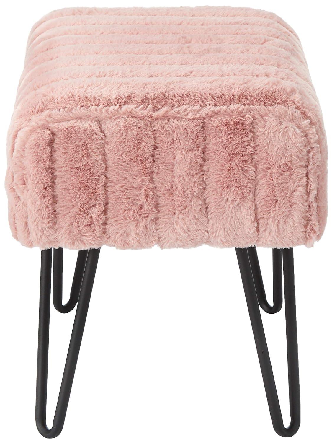 Home Soft Things Super Soft Faux-Fur Upholstered Stool Ottoman, Rose Smoke, 19"x13"x17"