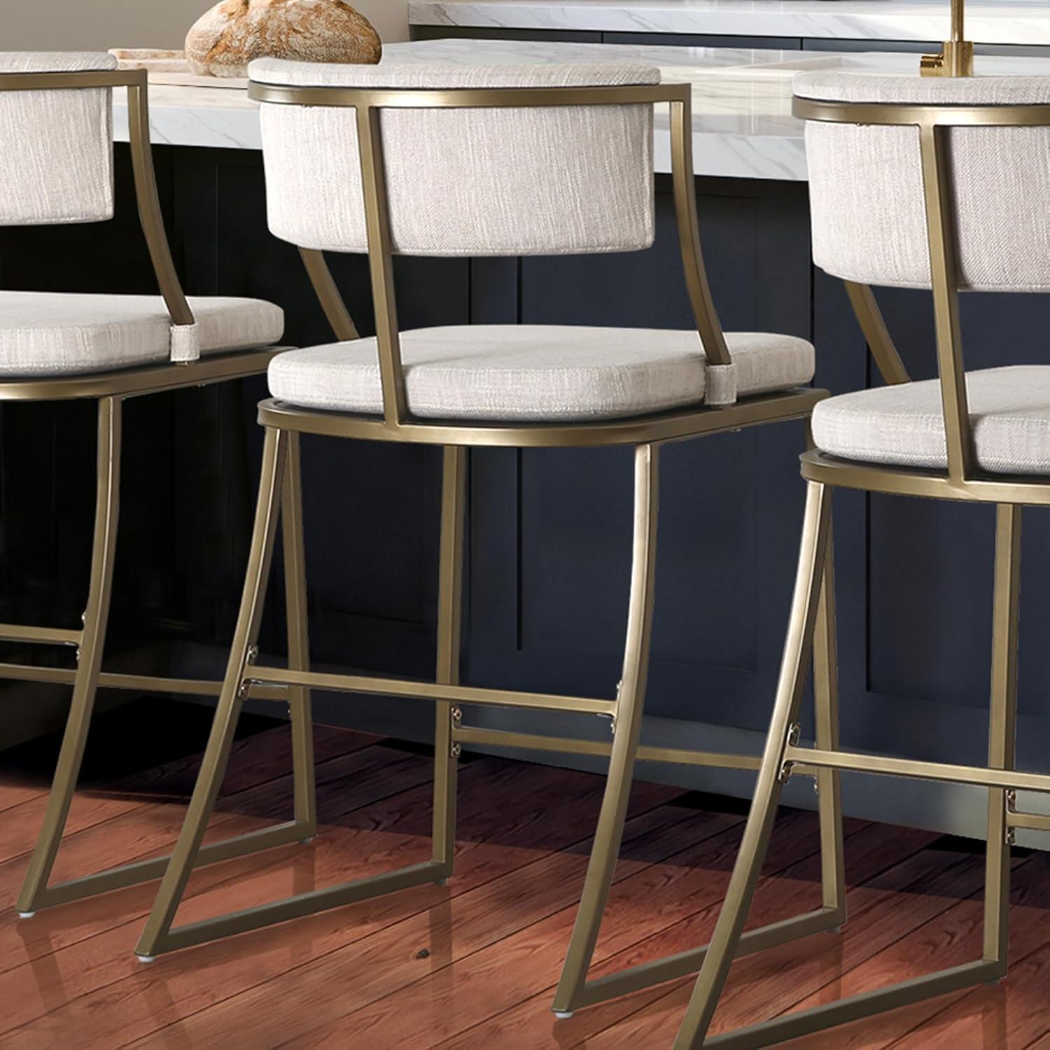 Mina 25in. Counter-Height Metal Bar Stool with Back- Antique Brass