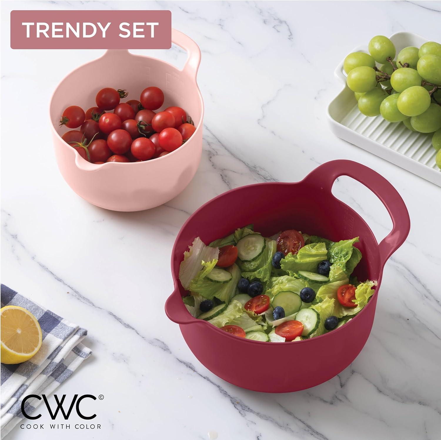 Cook with Color Mixing Bowls - 4 Piece Nesting Plastic Mixing Bowl Set with Pour Spouts and Handles