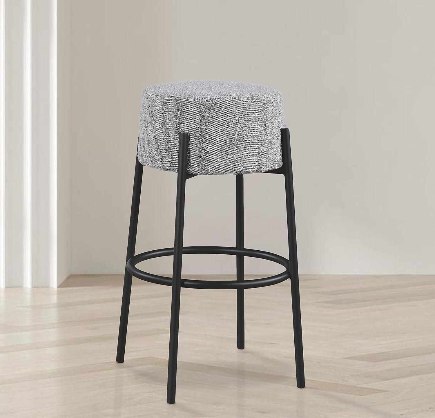 Meridian Furniture Avalon Grey Boucle Fabric Bar Stool