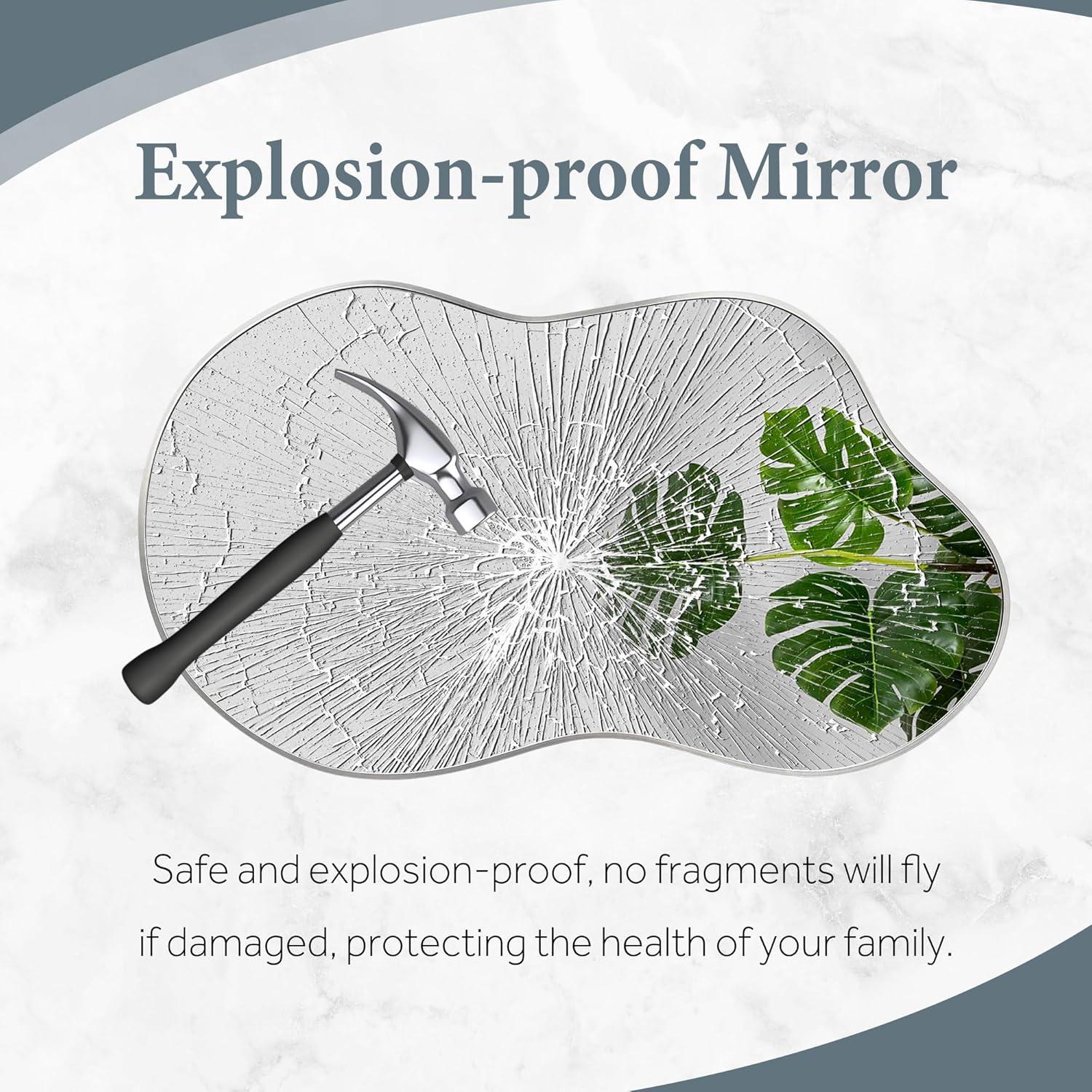 36 in. W. x 20 in. H Irregular Silver Aluminum Alloy Framed Wall Mirror Asymmetrical Wall Mirror