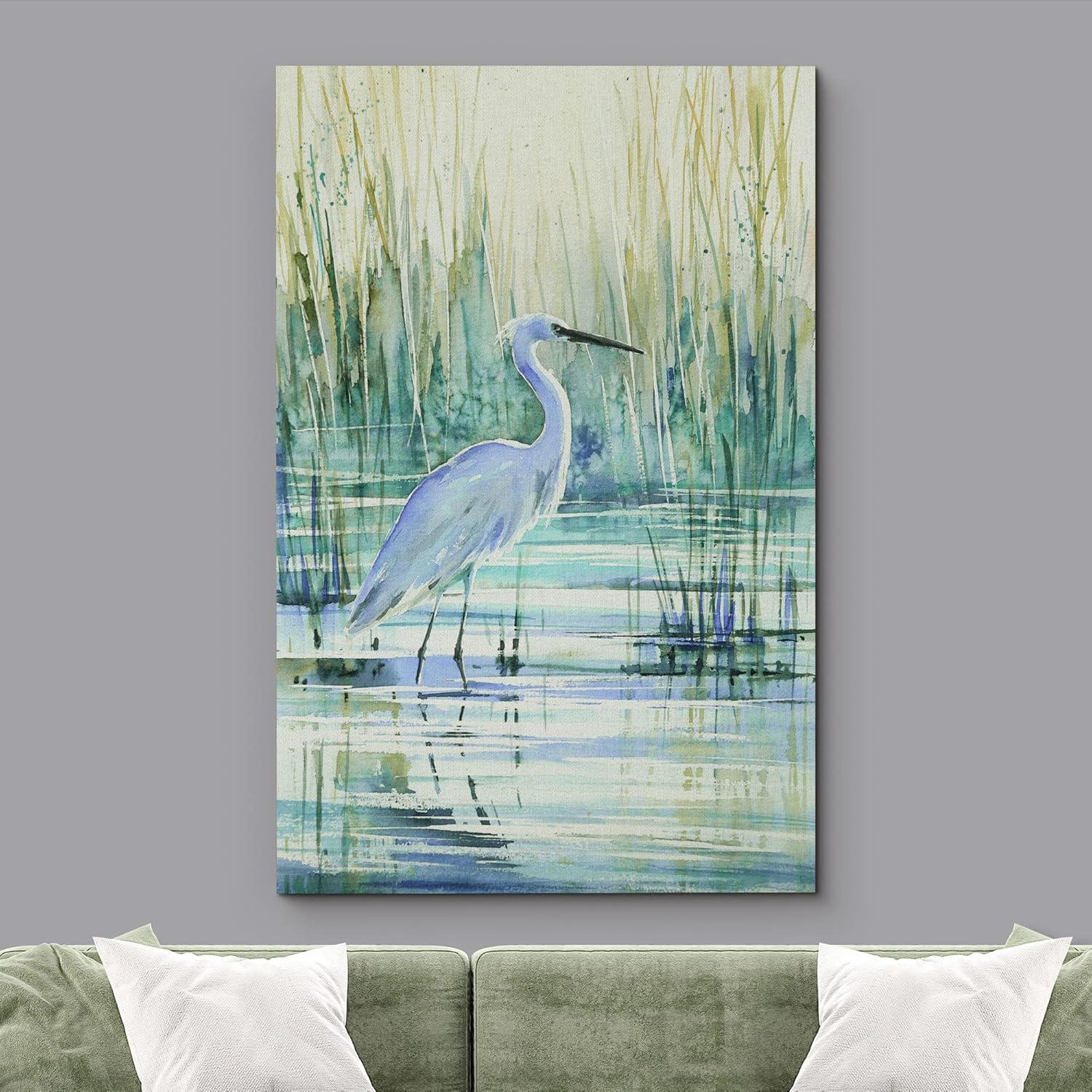 Crane Heron Bird " Watercolor Pastel Swamp Crane Bird In The Pool Modern Rustic Decor "