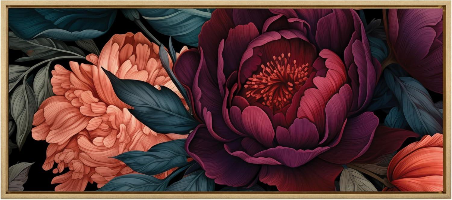 Kate & Laurel All Things Decor 18"x40" Sylvie Dark Academia Floral in Rich Jewel Tones Framed by The Creative Bunch Studio