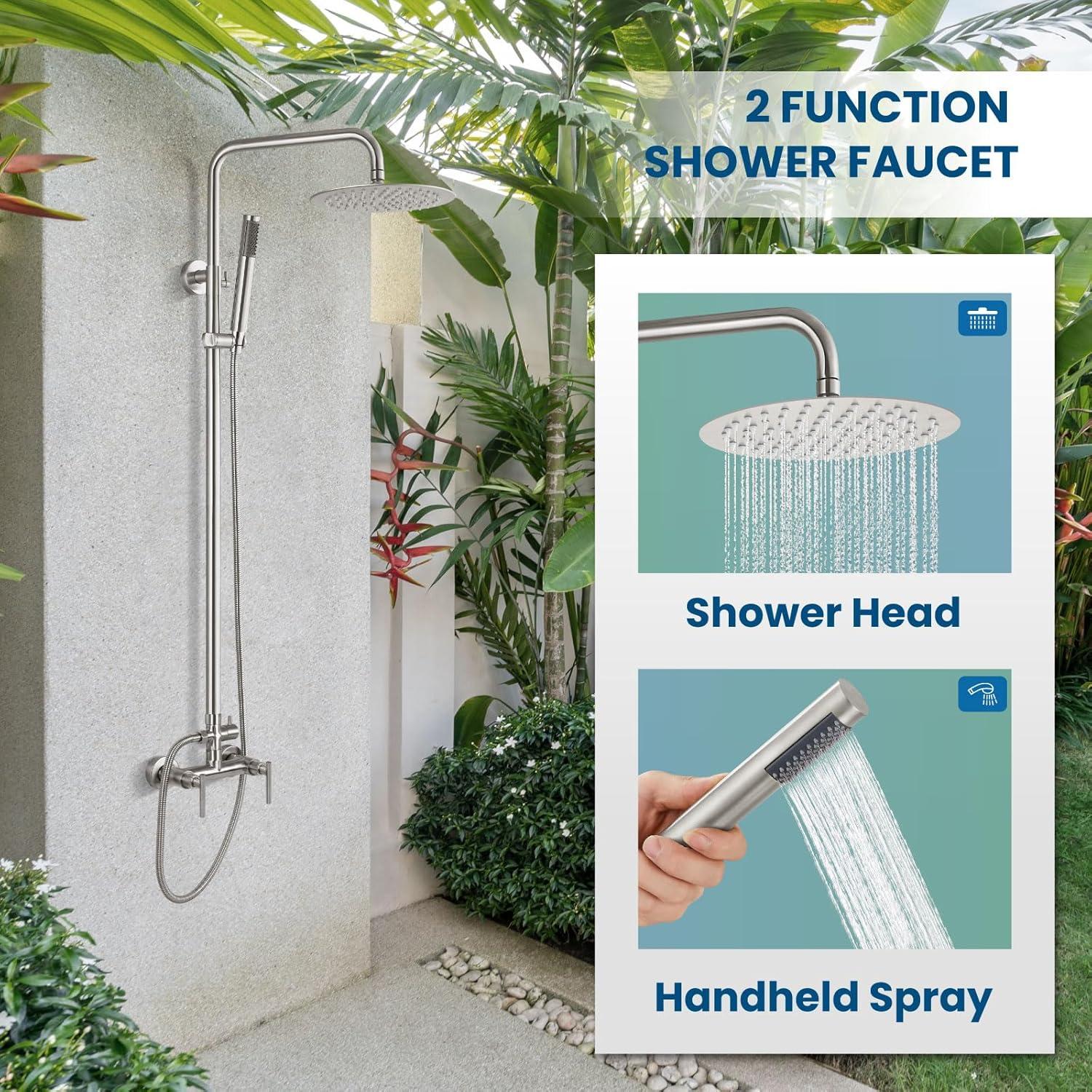 Brushed Nickel Wall Mounted Rain Shower System with Handheld