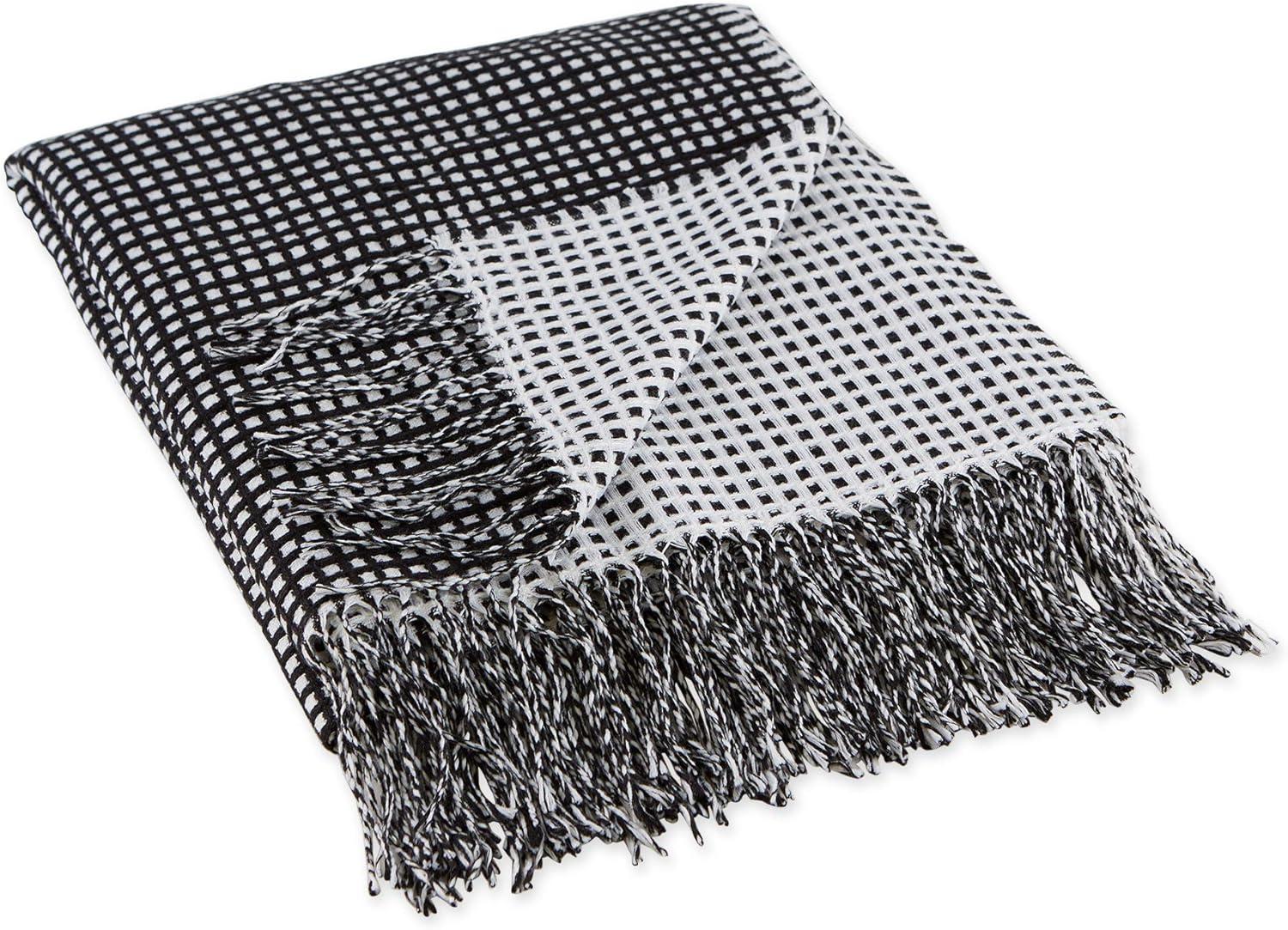 50"x60" Waffle Knit Throw Blanket Black/White - Design Imports: Midweight, Hypoallergenic, Machine Washable