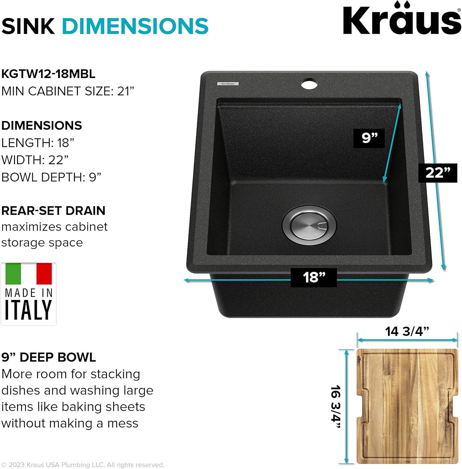 KRAUS Bellucci Granite Composite Workstation Drop-In Top Mount Single Bowl Kitchen Sink with Accessories