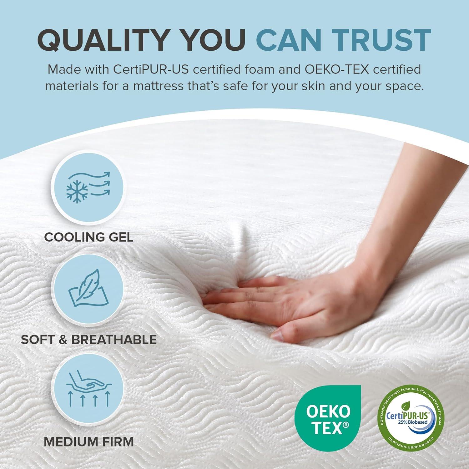 L’Baiet 12” Gel Memory Foam Mattress, Full Size / Bed in a Box / Medium Firm / Breathable Cooling-Gel Comfort Technology / Pressure Relief / Comfy Support / Soft Fabric Cover / CertiPUR-US Certified