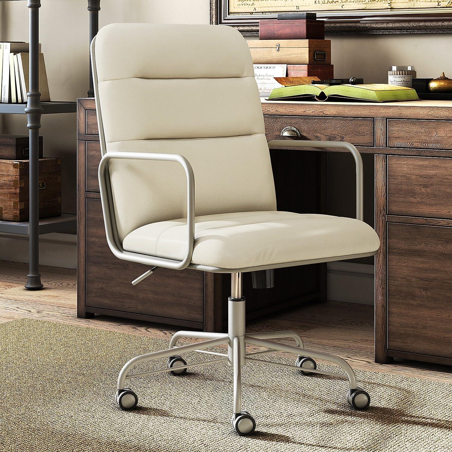 Ivory White Executive Leather Swivel Chair with Metal Frame