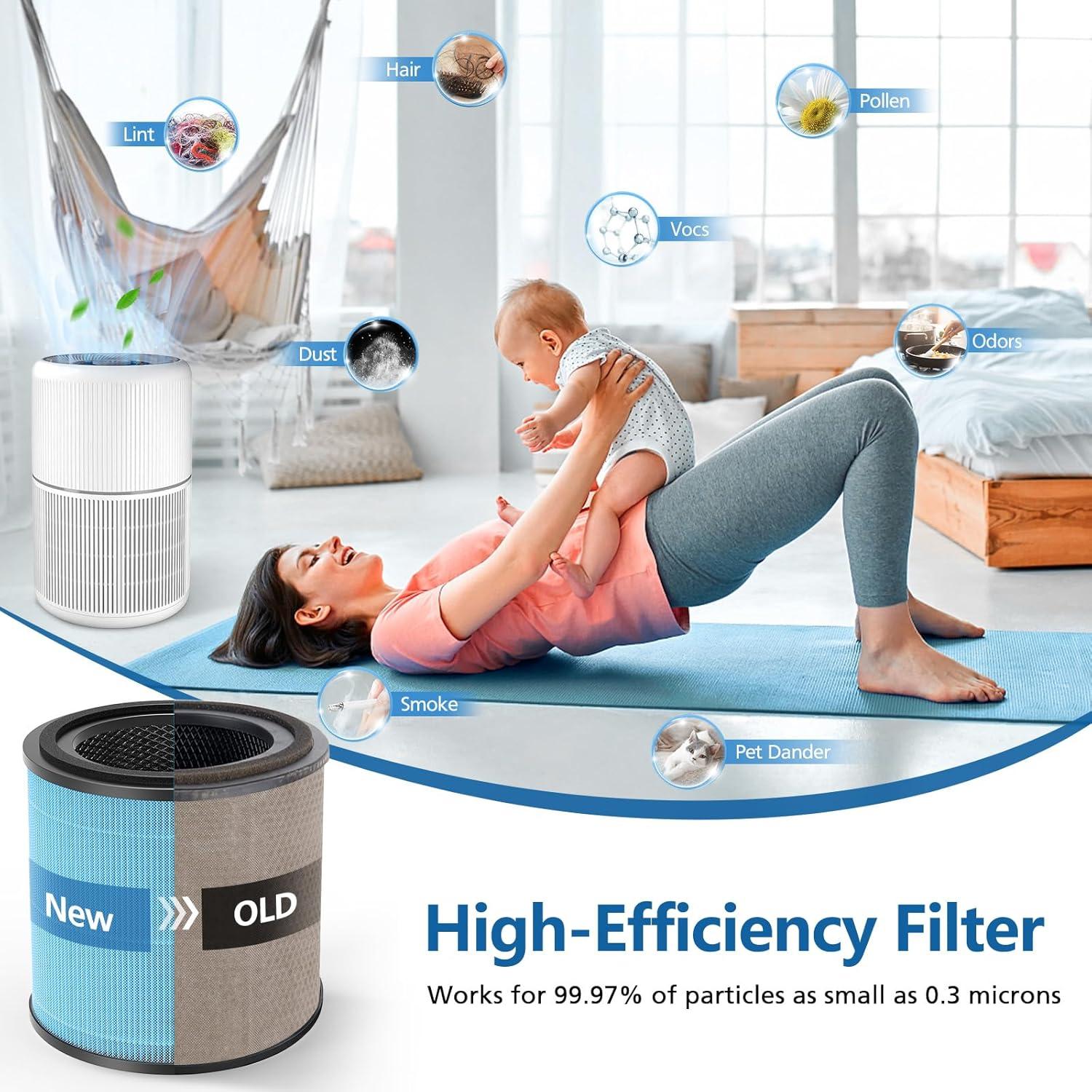 Nispira AP0601 2-in-1 True HEPA Filter Replacement for AirTok Air Purifier AP0601-RF | Remove Particle Size down to 0.1 microns | 2 Packs