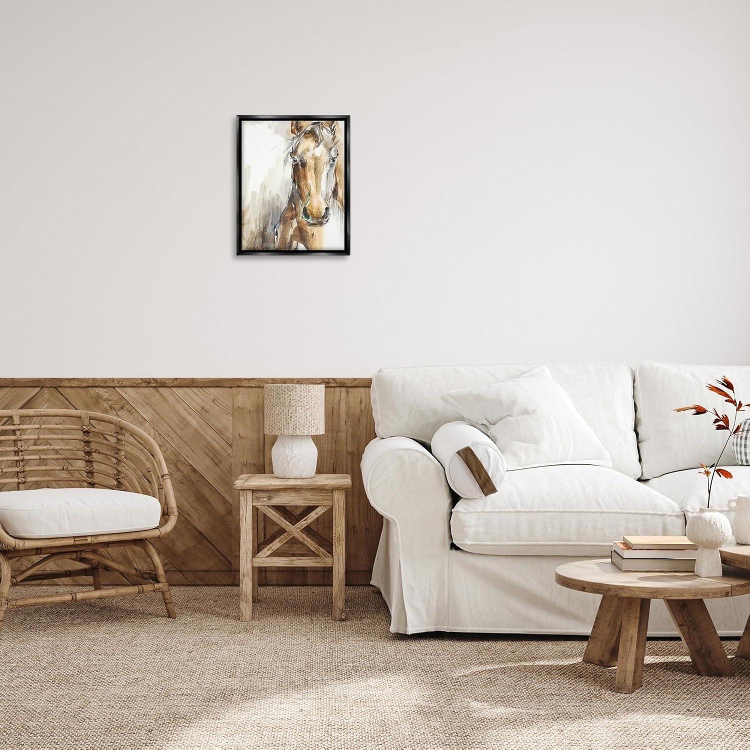 Stupell Industries Horse Portrait Orange Brown Animal Watercolor Painting Jet Black Framed Floating Canvas Wall Art, 16x20, by Ethan Harper