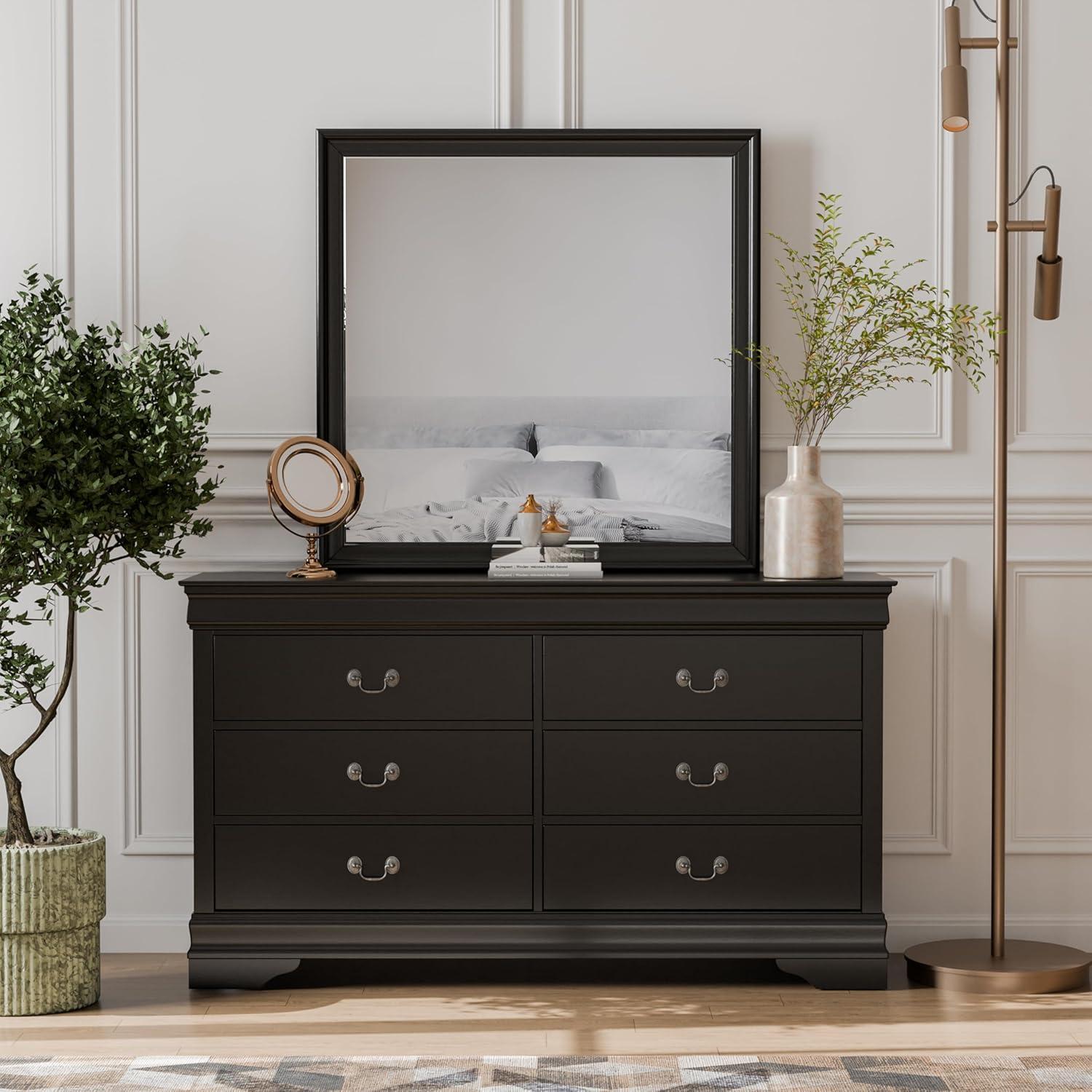 Furniture of America Toni Wood 6-Drawer Dresser with Mirror in Black
