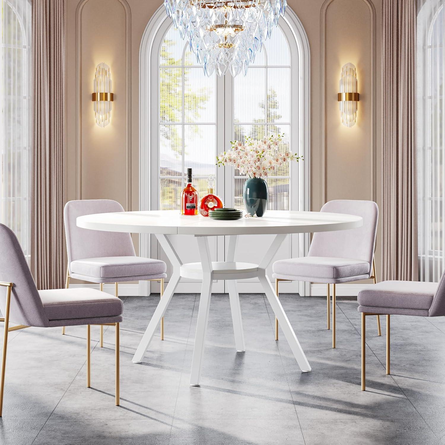 Tribesigns 47 Inch Round Dining Table, Modern Kitchen Table for 4, Small Dinner Table for Dining Room, Living Room, White (Only Table)