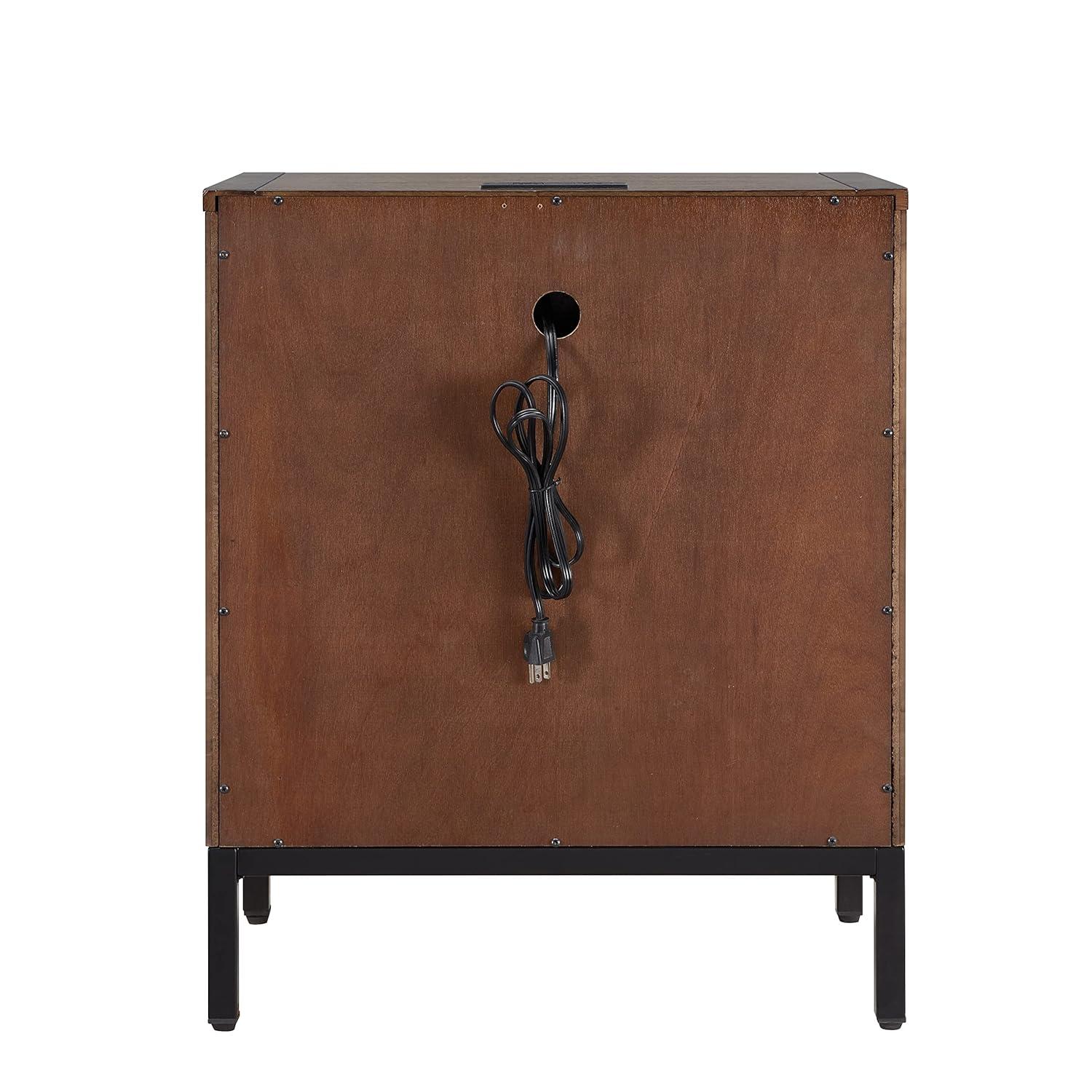 Tableau Nightstand Side Table With Top Drawer and Hidden Lower Cabinet Rustic Modern – USB-C Fast Charging Station, A/C and USB Charging Port Integrated – Durable Solid Wood, Distressed Riverstone