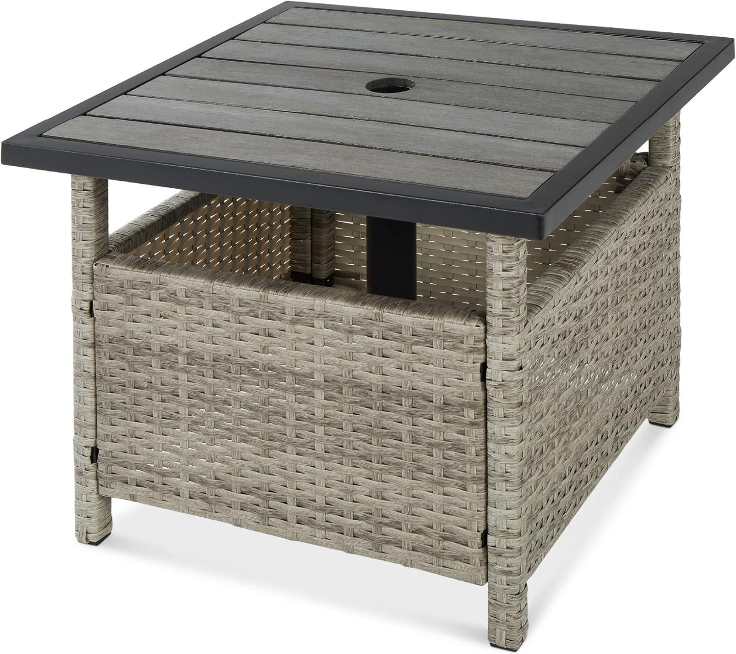 Best Choice Products Wicker Rattan Patio Side Table Outdoor Furniture for Garden, Pool, Deck w/ Umbrella Hole