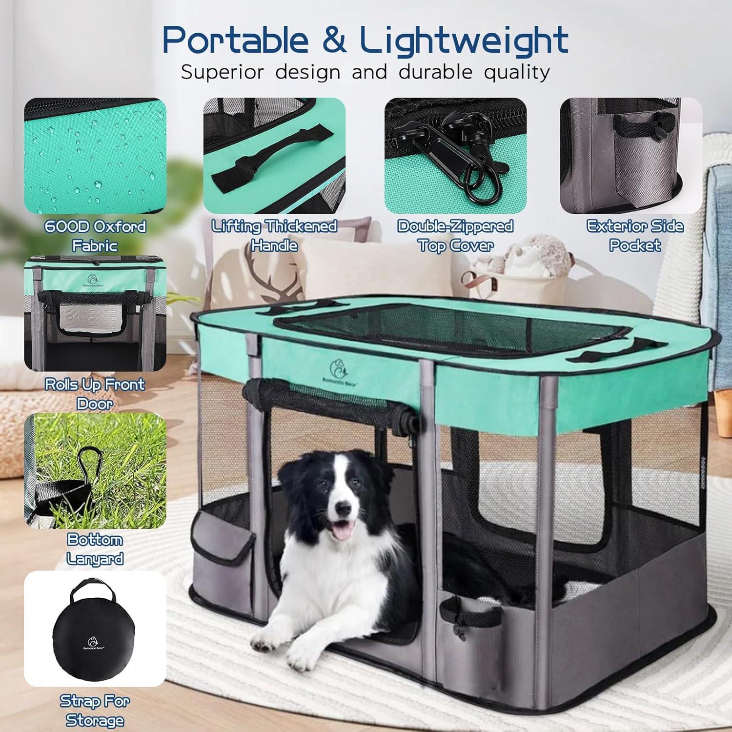 Dog Playpen,Pet Playpen,Foldable Dog Cat Playpens,Portable Exercise Kennel Tent Crate,Water-Resistant Breathable Shade Cover,Indoor OutdooCamping Travel Use for Small Animals with Carrying Case(L)