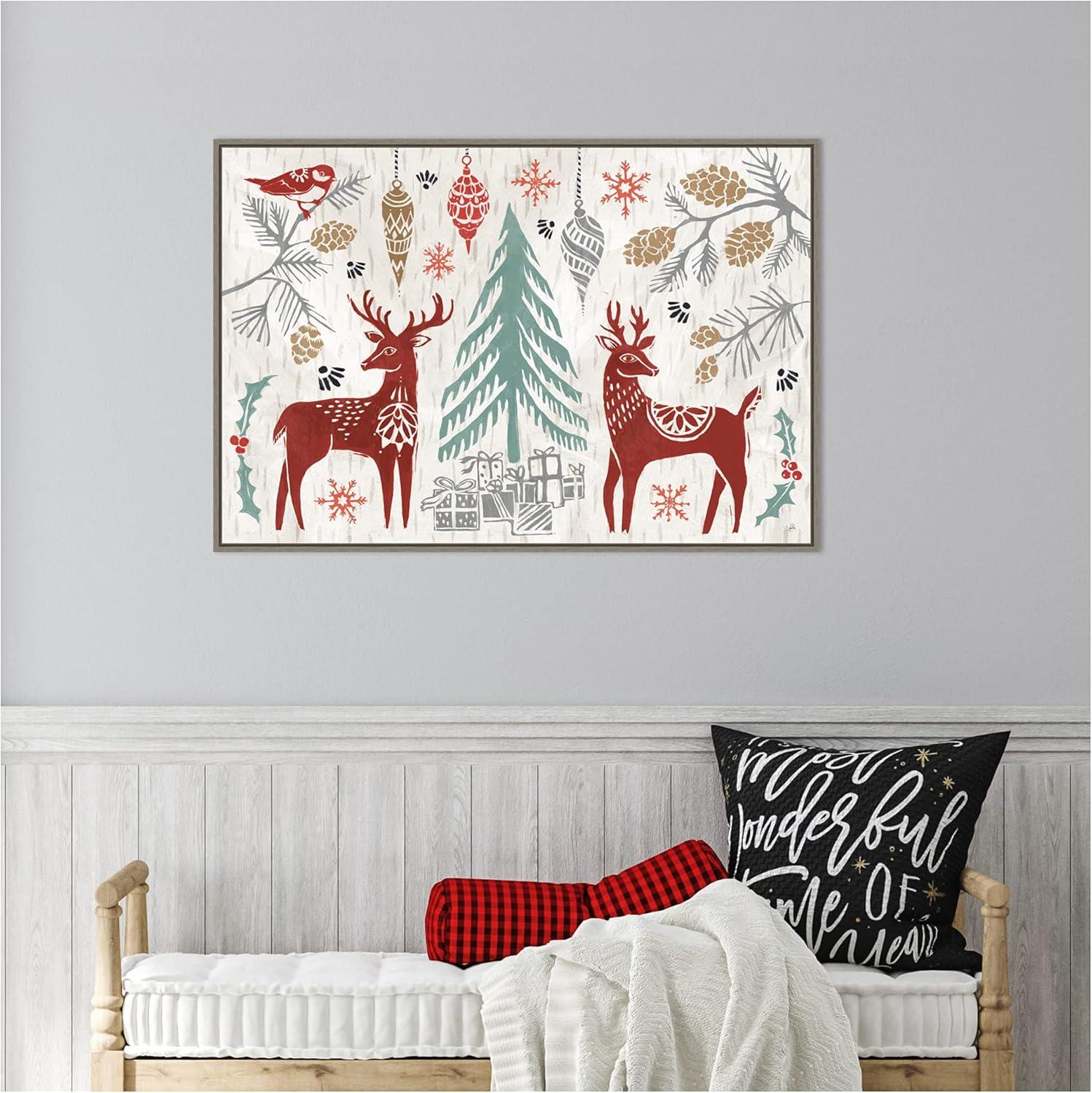 Amanti Art Woodcut Christmas I Framed Canvas Wall Art Print