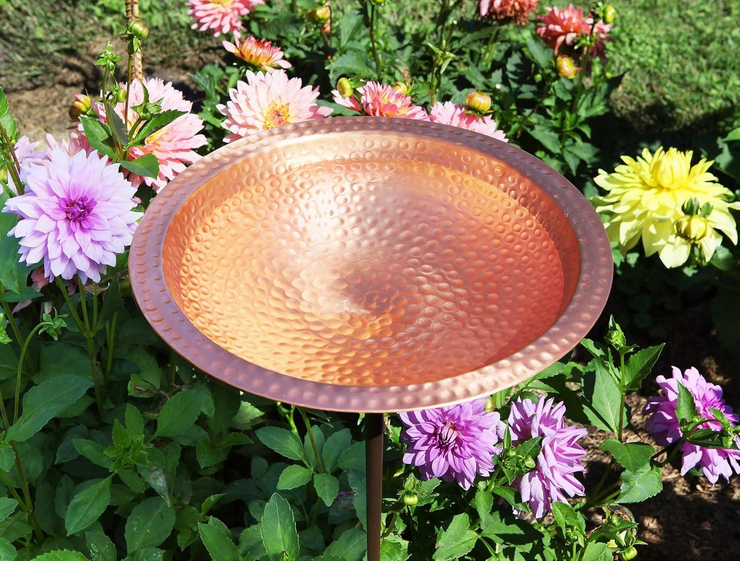 Hammered Solid Copper Birdbath with Stake