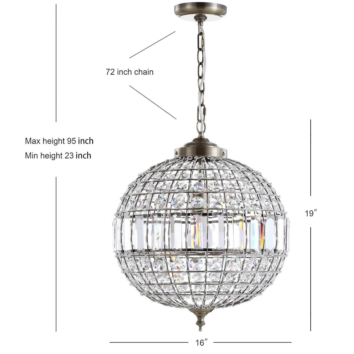 JONATHAN  Y Georgina 16" Crystal Contemporary Transitional 1 -Light Antique Brass Glam Globe Medium Hanging Pendant light