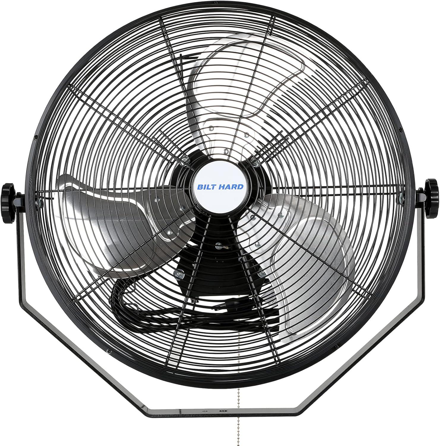 BILT HARD 18" Industrial Wall Mount Fan, 3-Speeds High Velocity Wall Fan with Sealed Motor, 4300 CFM Heavy Duty Metal Barn Fans
