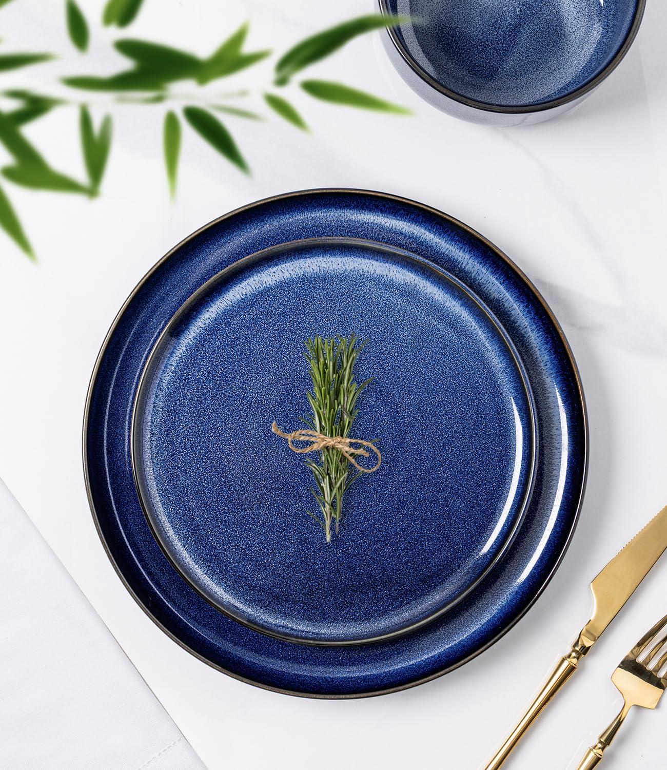 One Allium Way® 12-Piece Reactive Glaze Plate and Bowl Set, 4-Person Dinnerware Set, Scratch Resistant Dinnerware Set