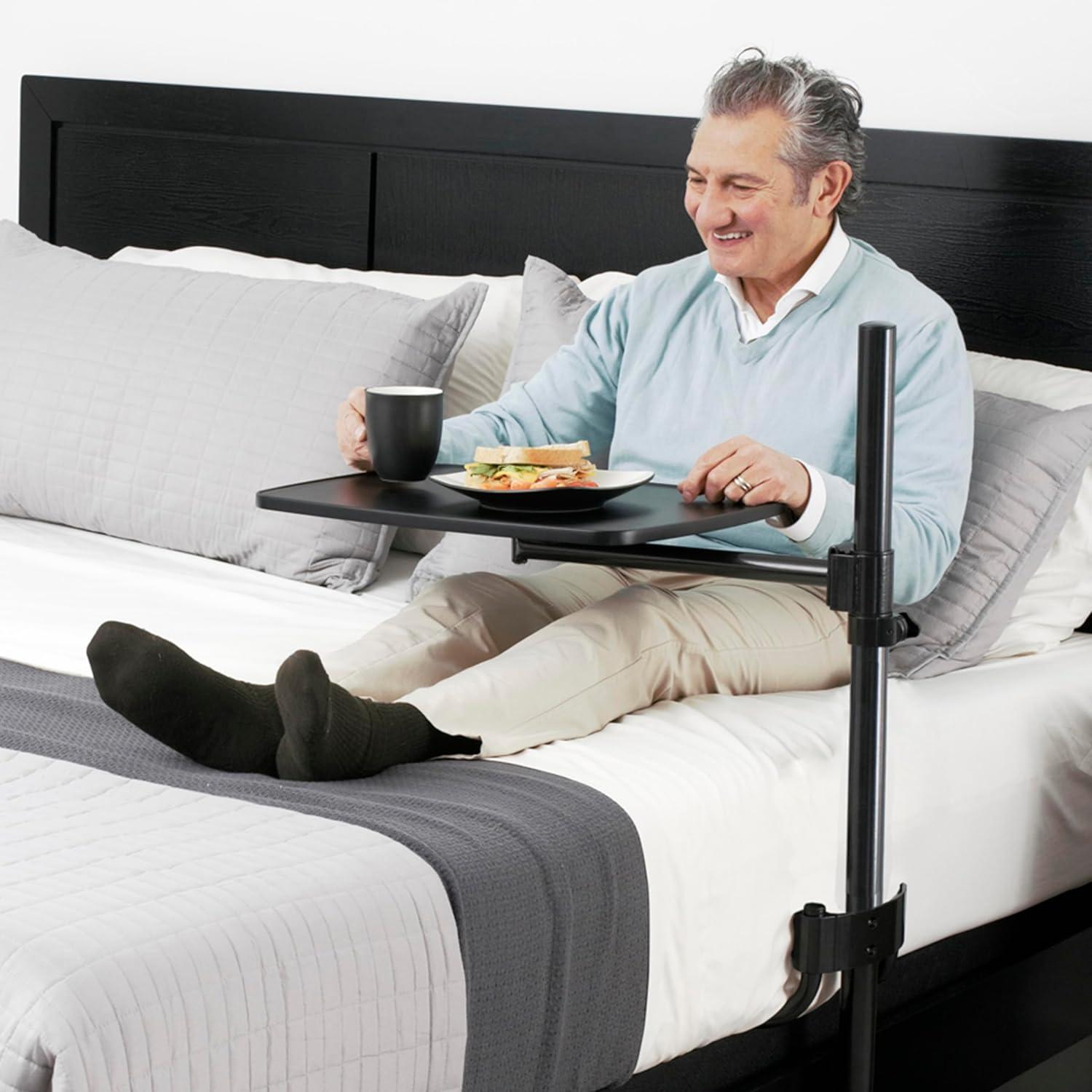 Able Life Universal Overbed Table, Adjustable Bedside Swivel Tray & Laptop Desk, Black