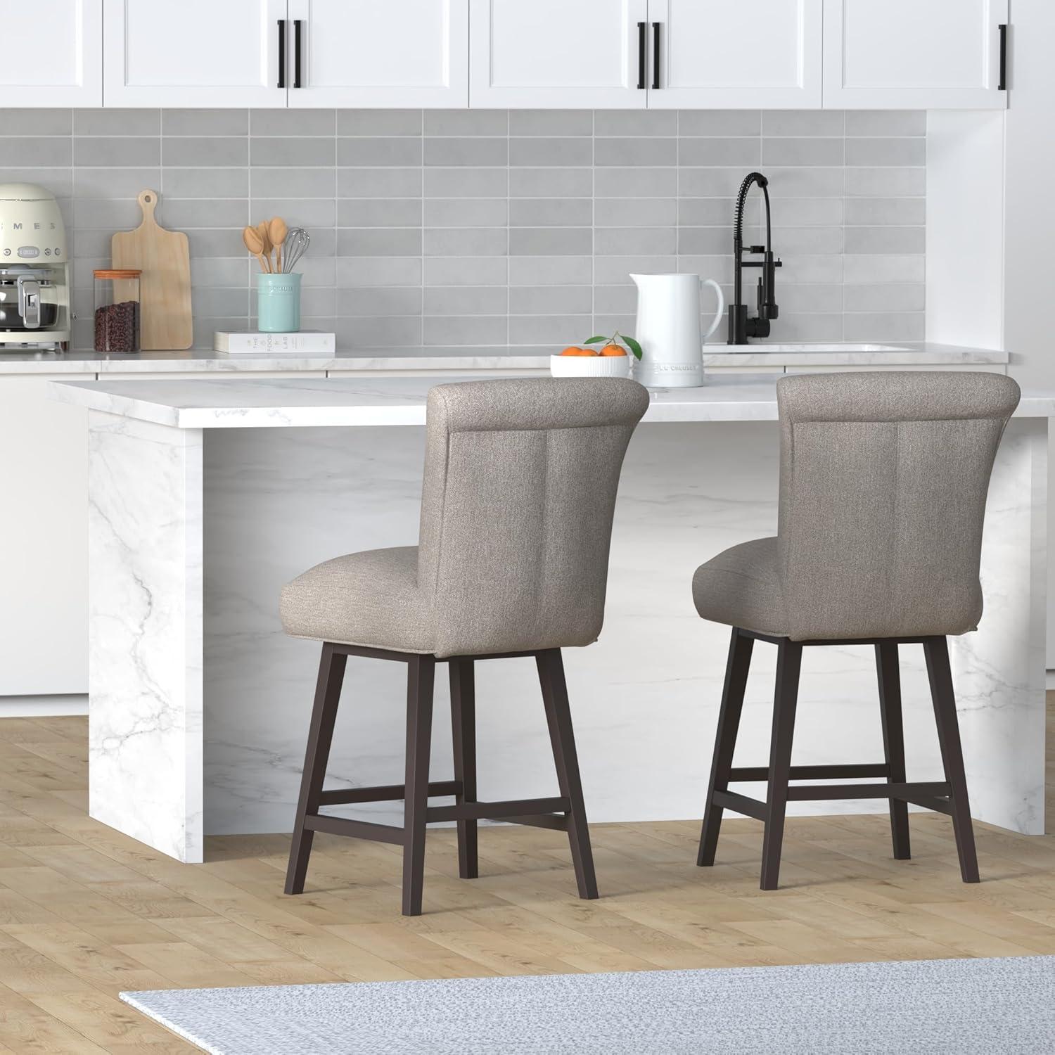 CHITA 26 in Upholstered Swivel Counter Bar Stools with Back&Wood Legs Set of 2, Fabric in Tan