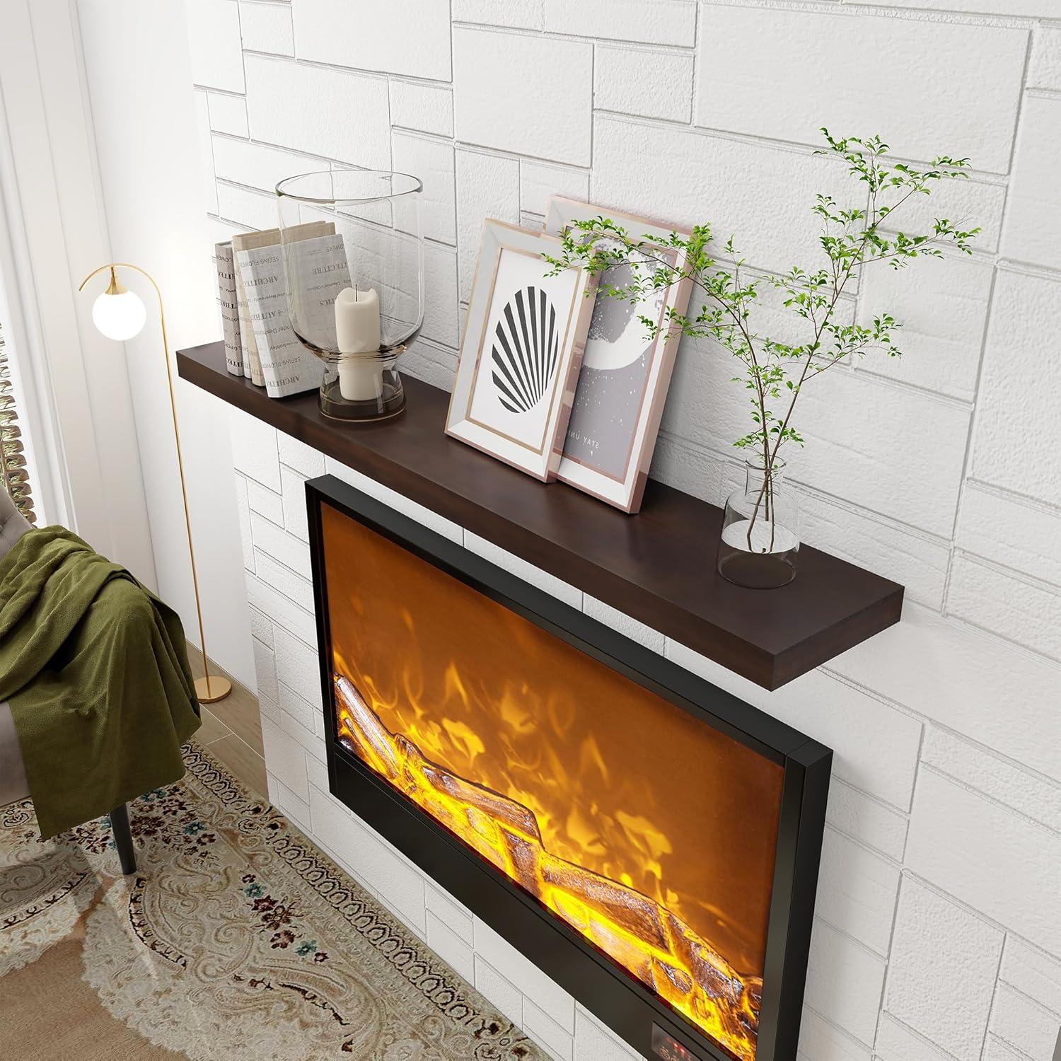 24 Inch Floating Shelves Set of 2, Rustic Solid Wood Wall Mounted Shelves for Decor & Storage, Dark Walnut Shelves for Bedroom Kitchen Living Room - Dark Walnut