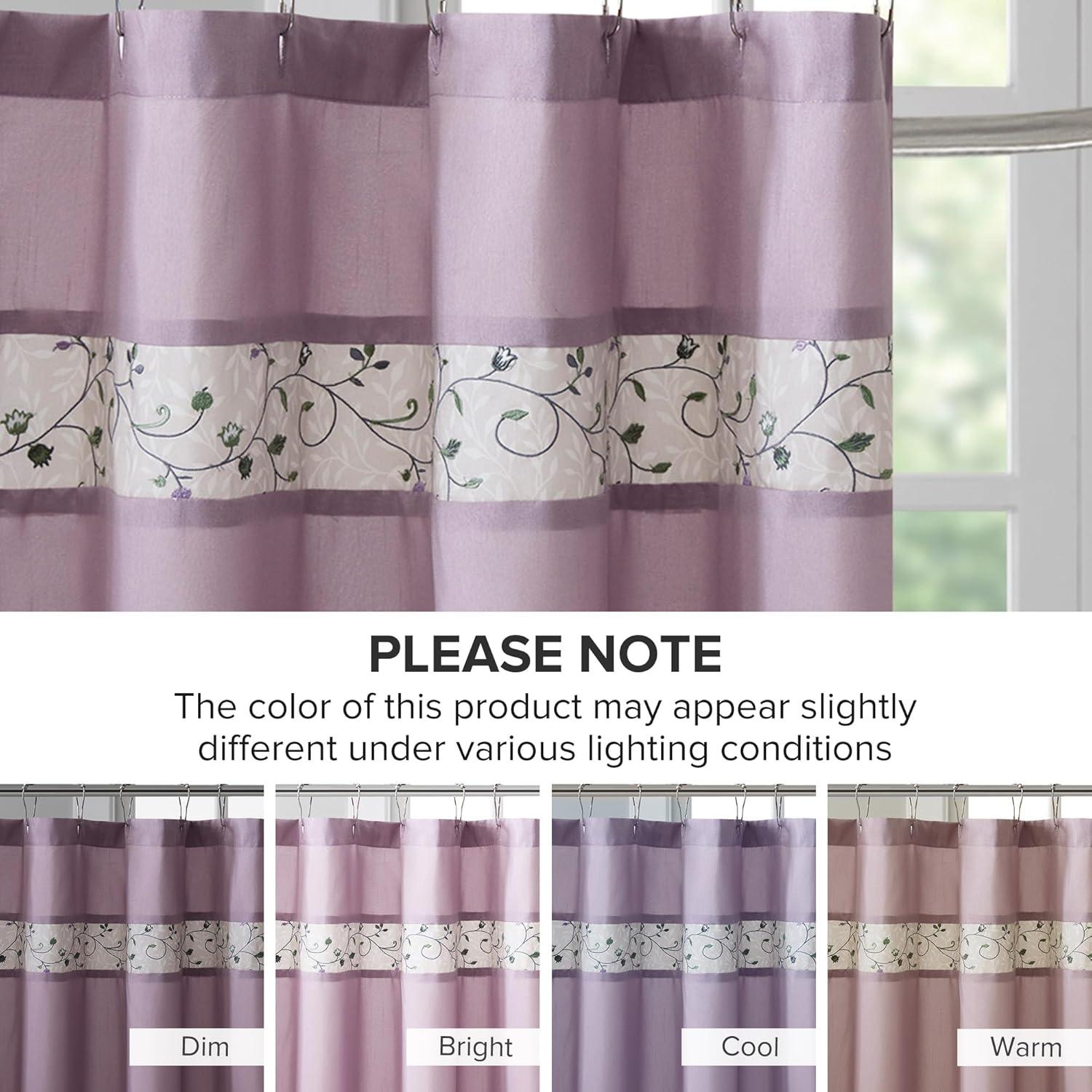 Serene Faux Silk Embroidered Floral Shower Curtain