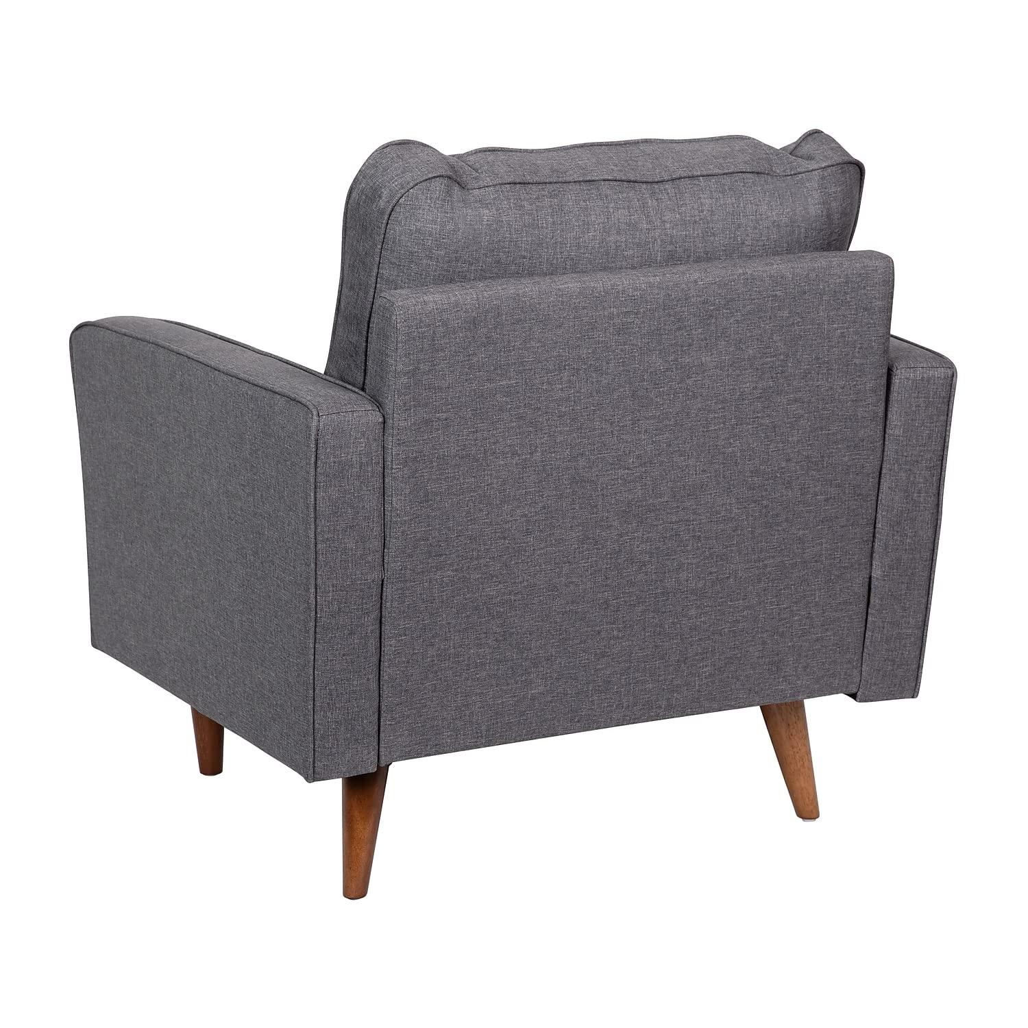 Flash Furniture Hudson Mid-Century Modern Commercial Grade Armchair with Tufted Faux Linen Upholstery & Solid Wood Legs in Dark Gray