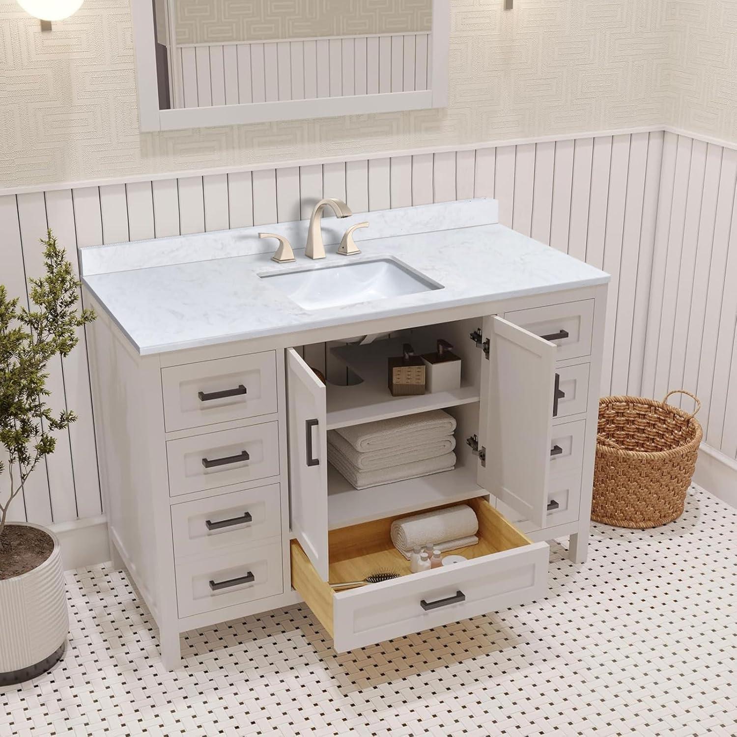 48" White Engineered Stone Vanity Top with Center Sink