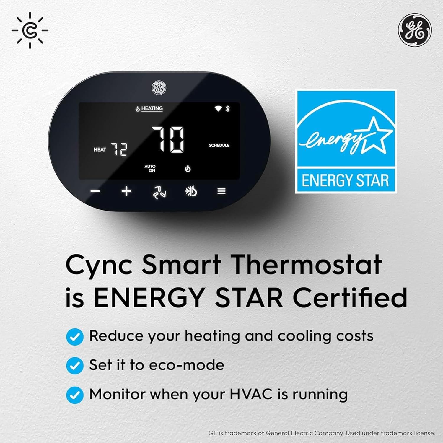 GE Cync Black and White Smart Thermostat with Temperature Sensor