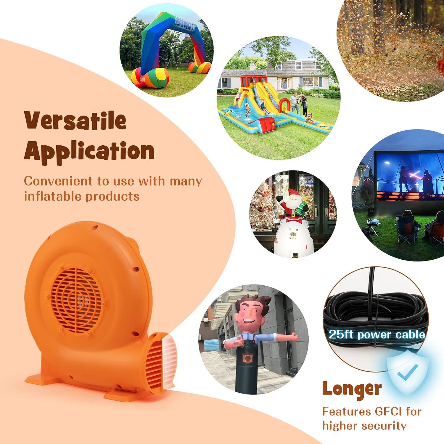 Orange 550W High-Efficiency Air Blower for Inflatables