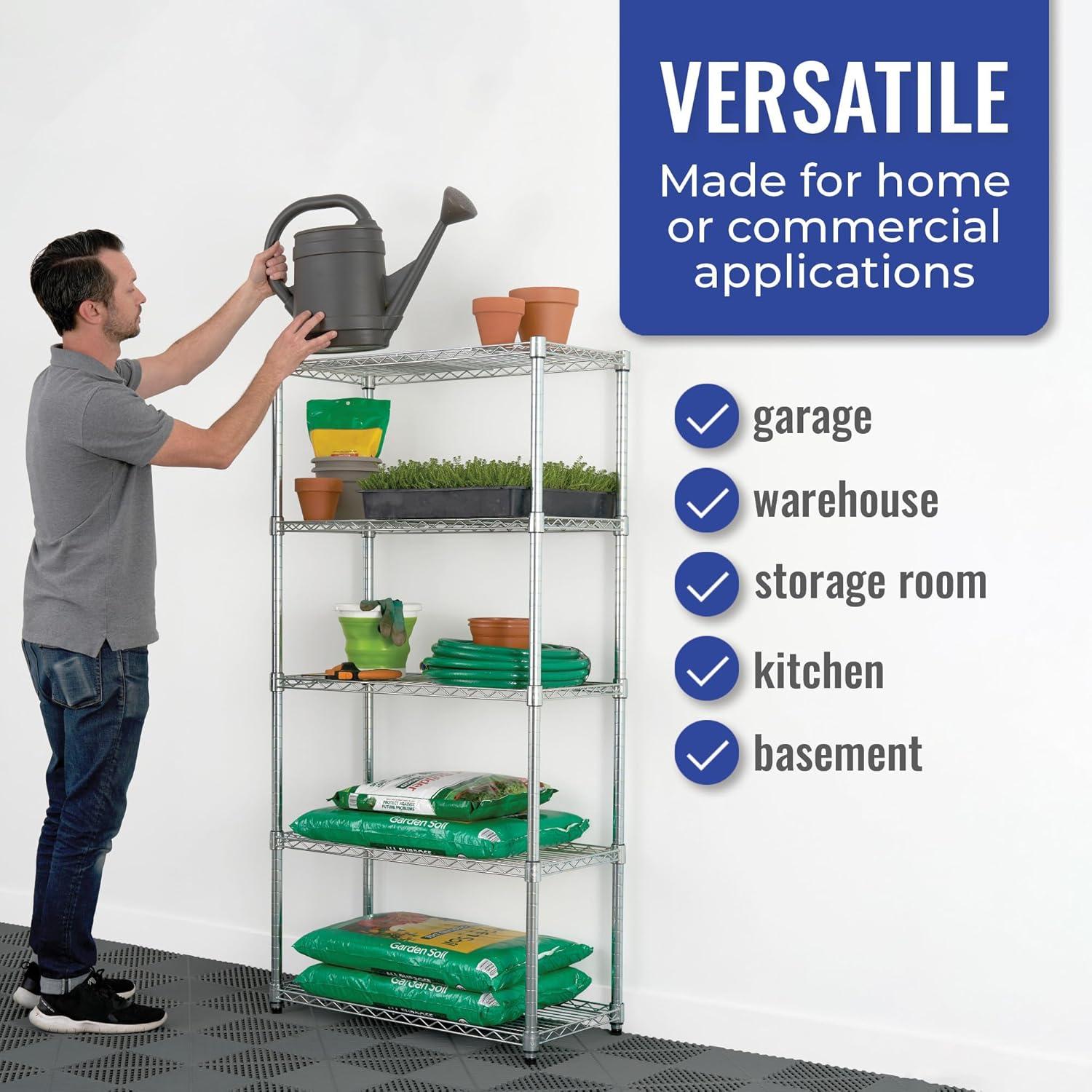 SafeRacks 30"x14"x60" 5-Tier Steel Wire Shelving with Adjustable Shelves - 3000 lb Capacity