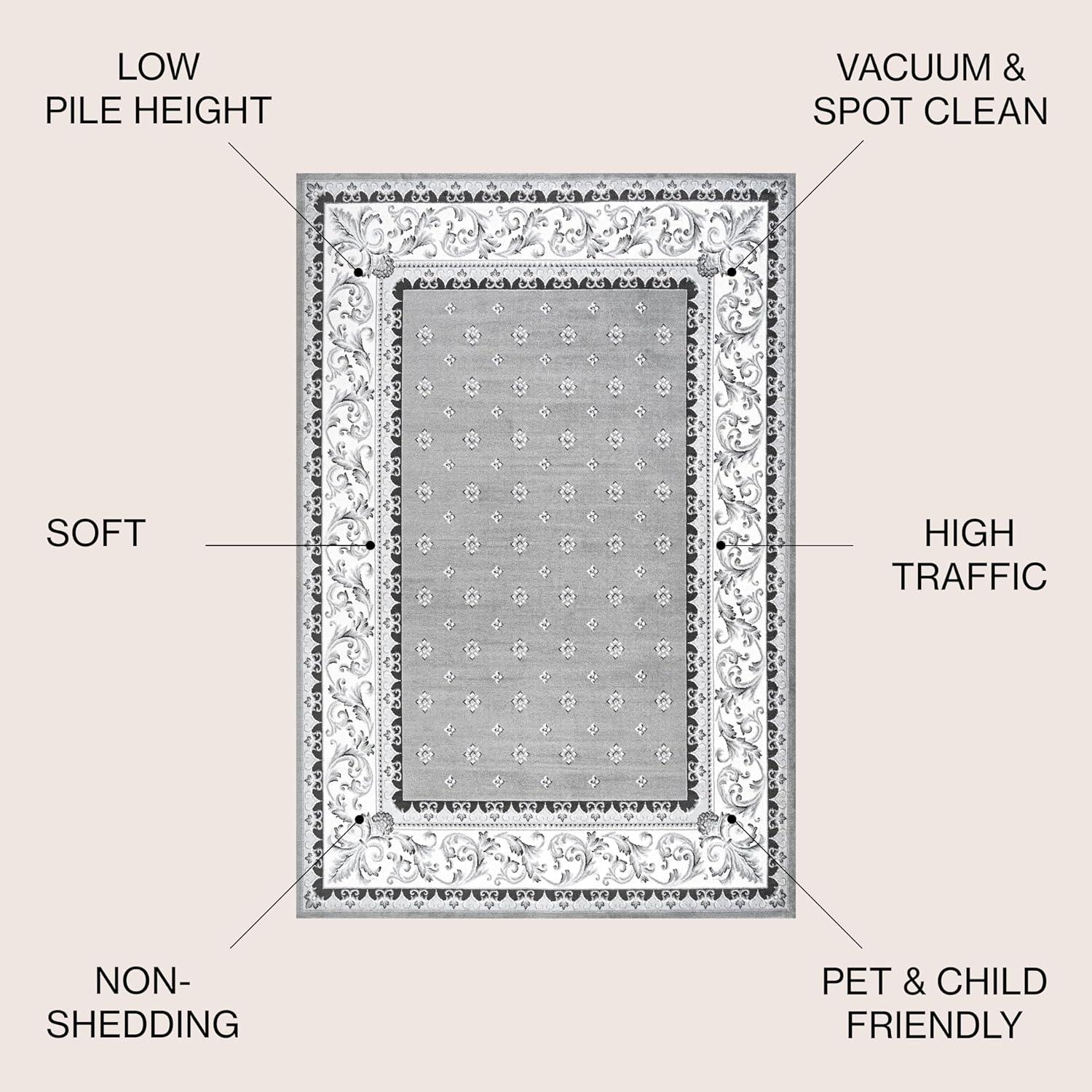 3'x 5' Acanthus French Border Area Rug, Gray/Cream - JONATHAN Y