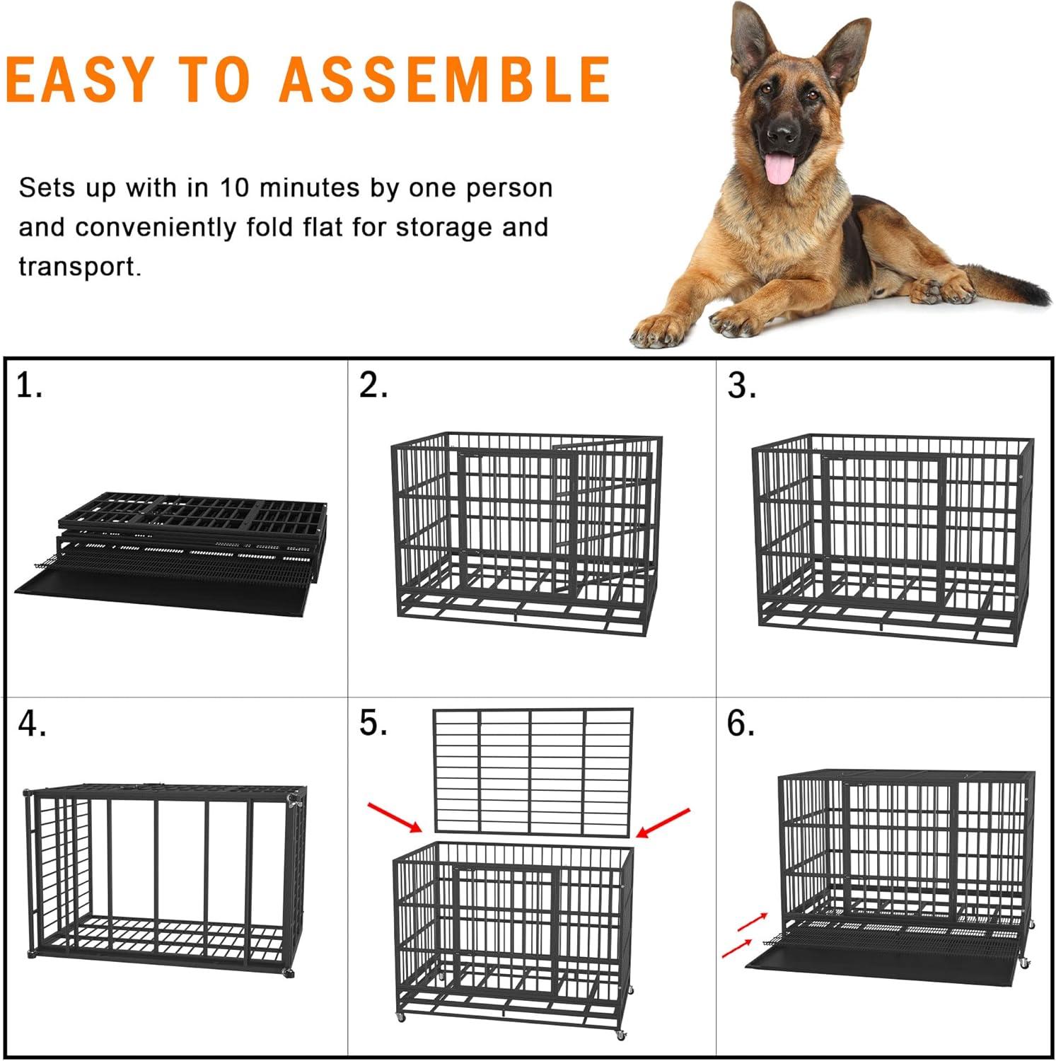 Large Black Steel Rolling Dog Crate with Double Doors