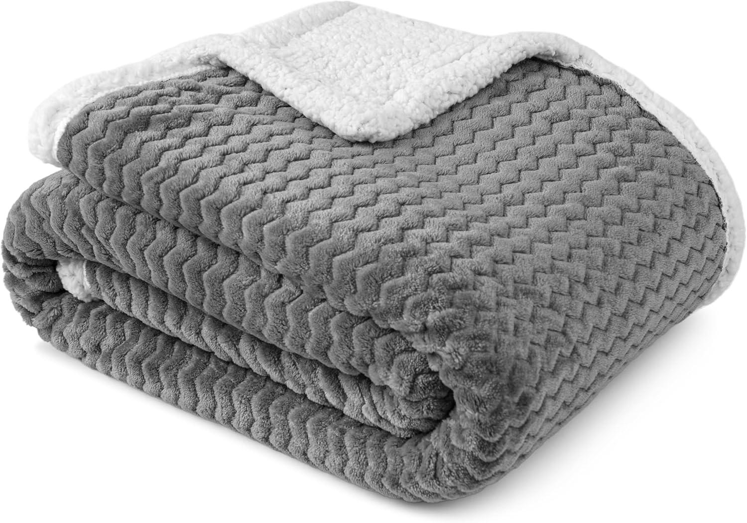 PAVILIA Soft Fleece Blanket Throw for Couch, Lightweight Plush Warm Blankets for Bed Sofa with Jacquard Pattern, Gray/Throw - 50x60
