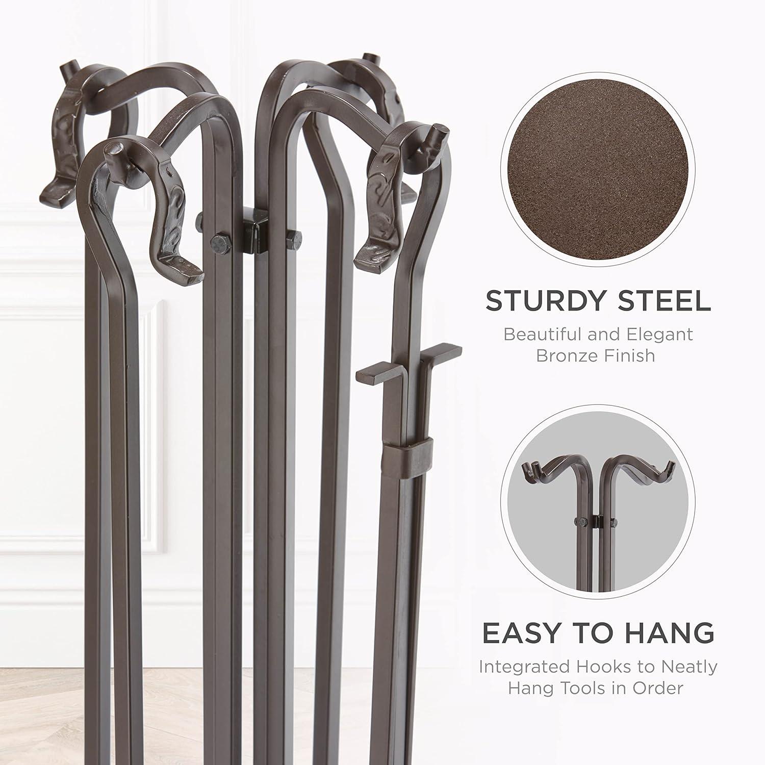 Bronze 27" Iron Fireplace Tool Set with Crook Handles