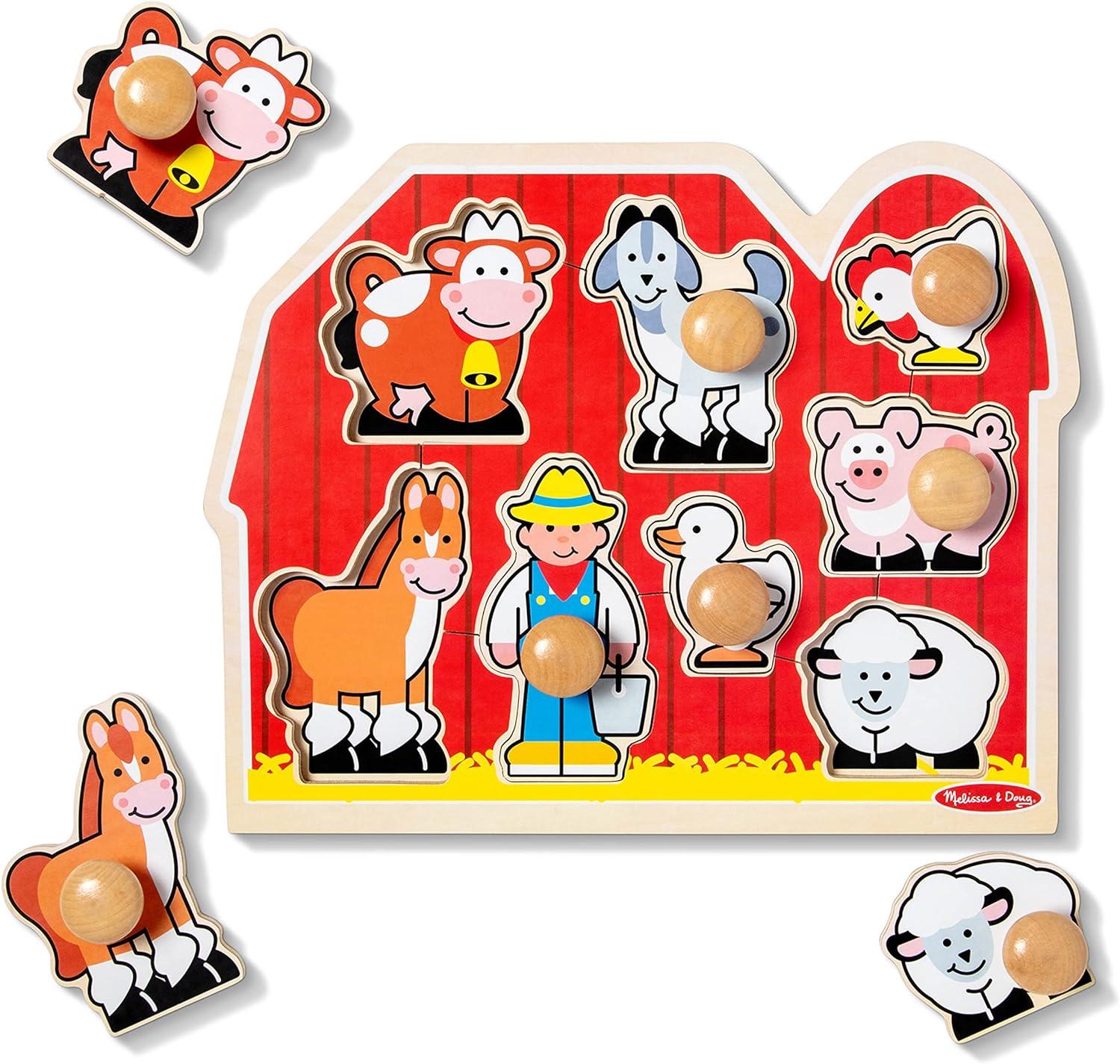 Melissa & Doug Farm Animals Jumbo Knob Wooden Puzzle (8pc)