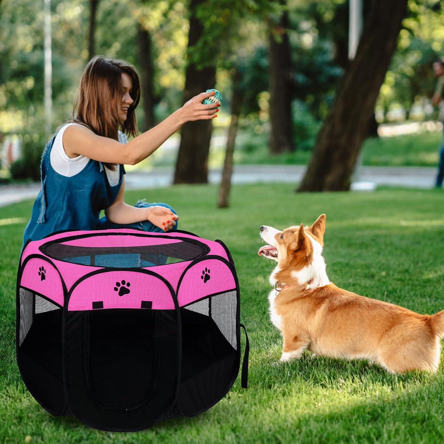 Pet Cat Playpen for Indoor Cats Enclosed, Portable Foldable Dog Playpen Outdoor with Zipper Top Cover Door for Dogs, Cats, Small Animals