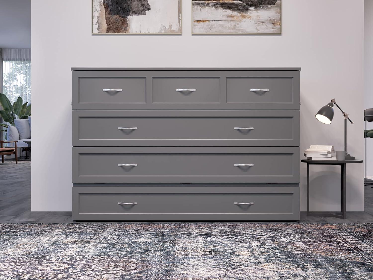 Northfield Queen Solid Wood Modern Murphy Bed Chest with Mattress in Gray