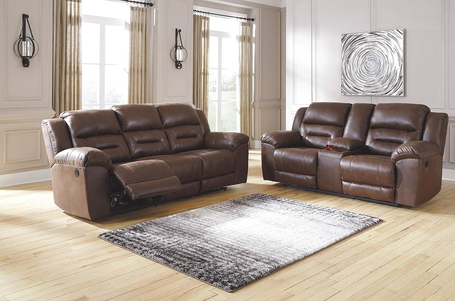 Stoneland Chocolate Faux Leather Manual Reclining Sofa