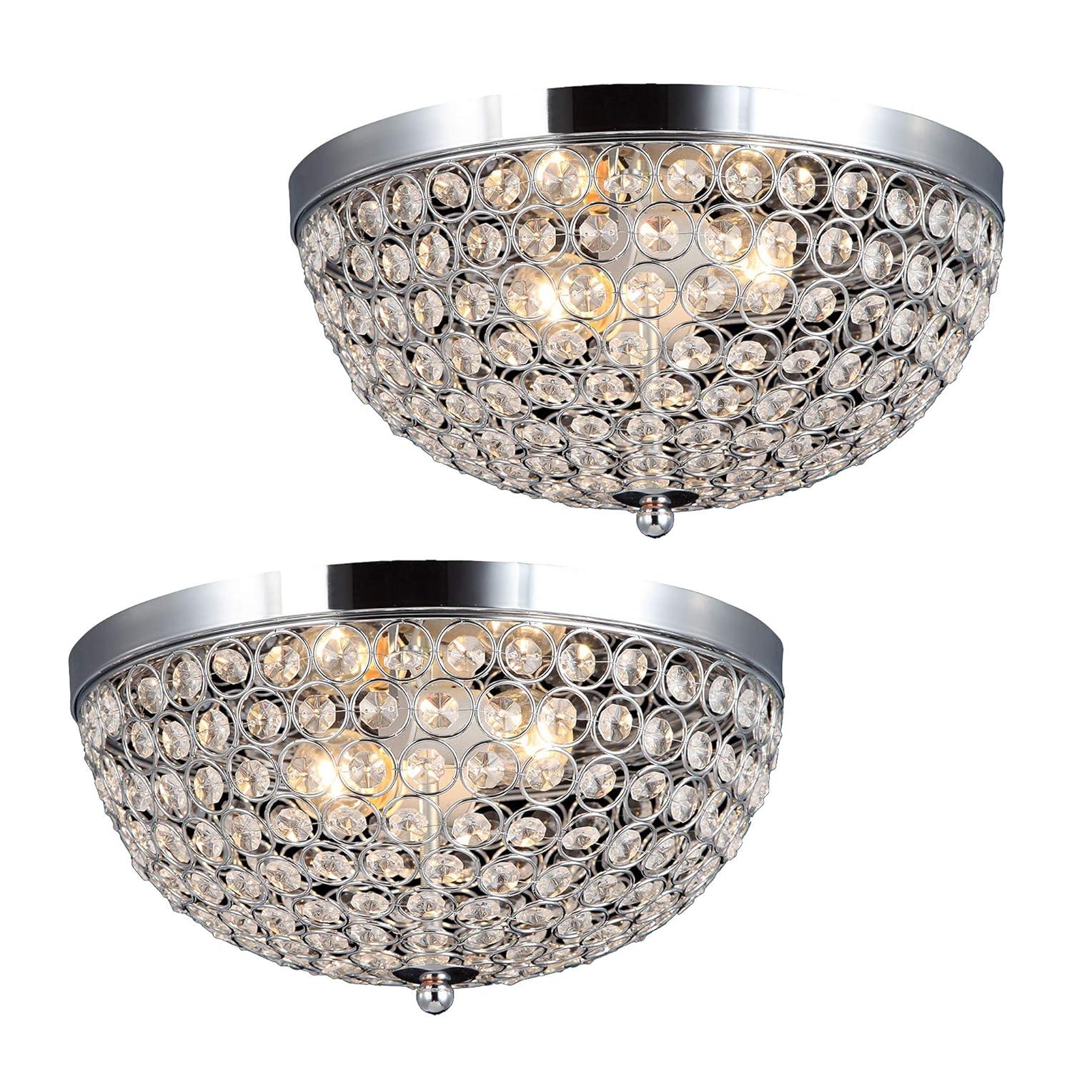 Set of 2 13" Elipse Crystal Flush Mount Ceiling Lights Chrome - Elegant Designs: Sophisticated Chrome Semi-Flush Lighting